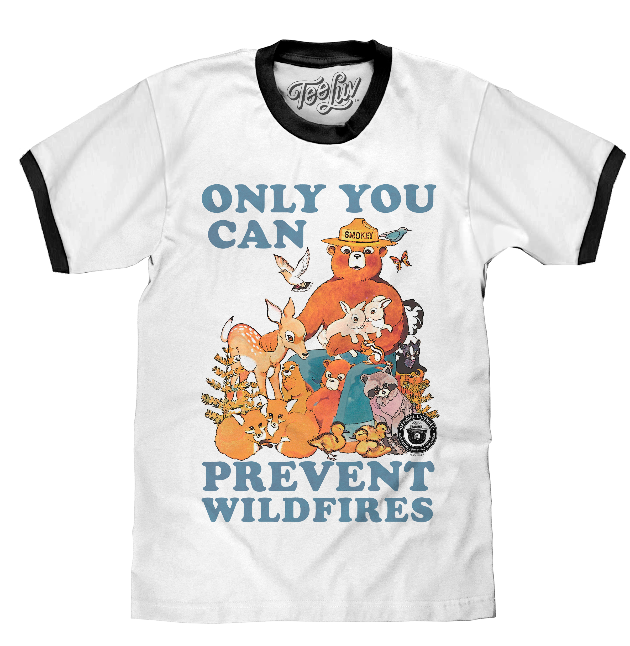 Smokey Bear Only You Can Prevent Wildfires Ringer T-Shirt - White and Black