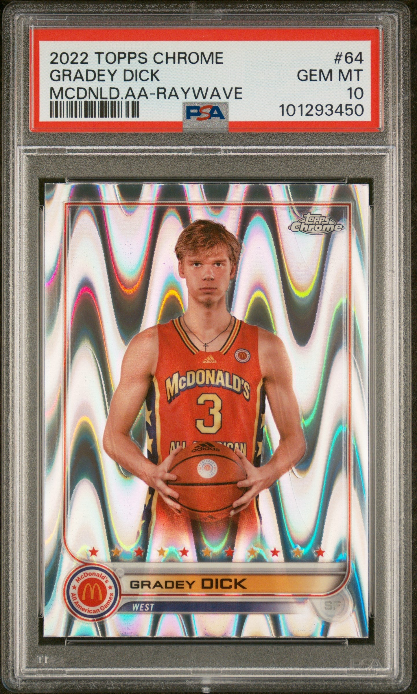Gradey Dick 2022 Topps Chrome Mcdonald&amp;#39;S All-American #64 Raywave PSA 10