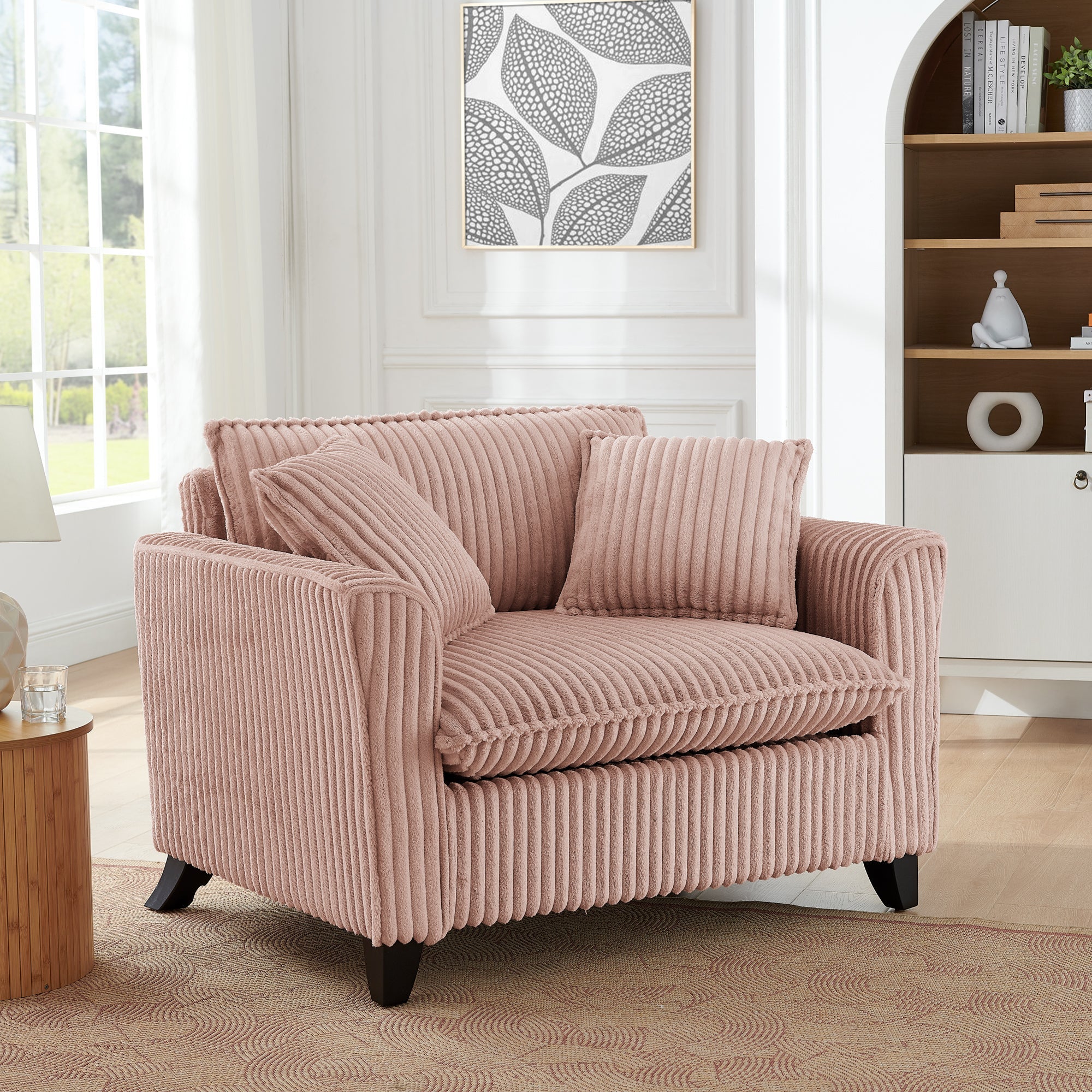 Lazy sofa chair, comfortable single-person sofa chair, with a backrest and soft seat cushion, having armrests on both sides, suitable for living room and bedroom - Pink