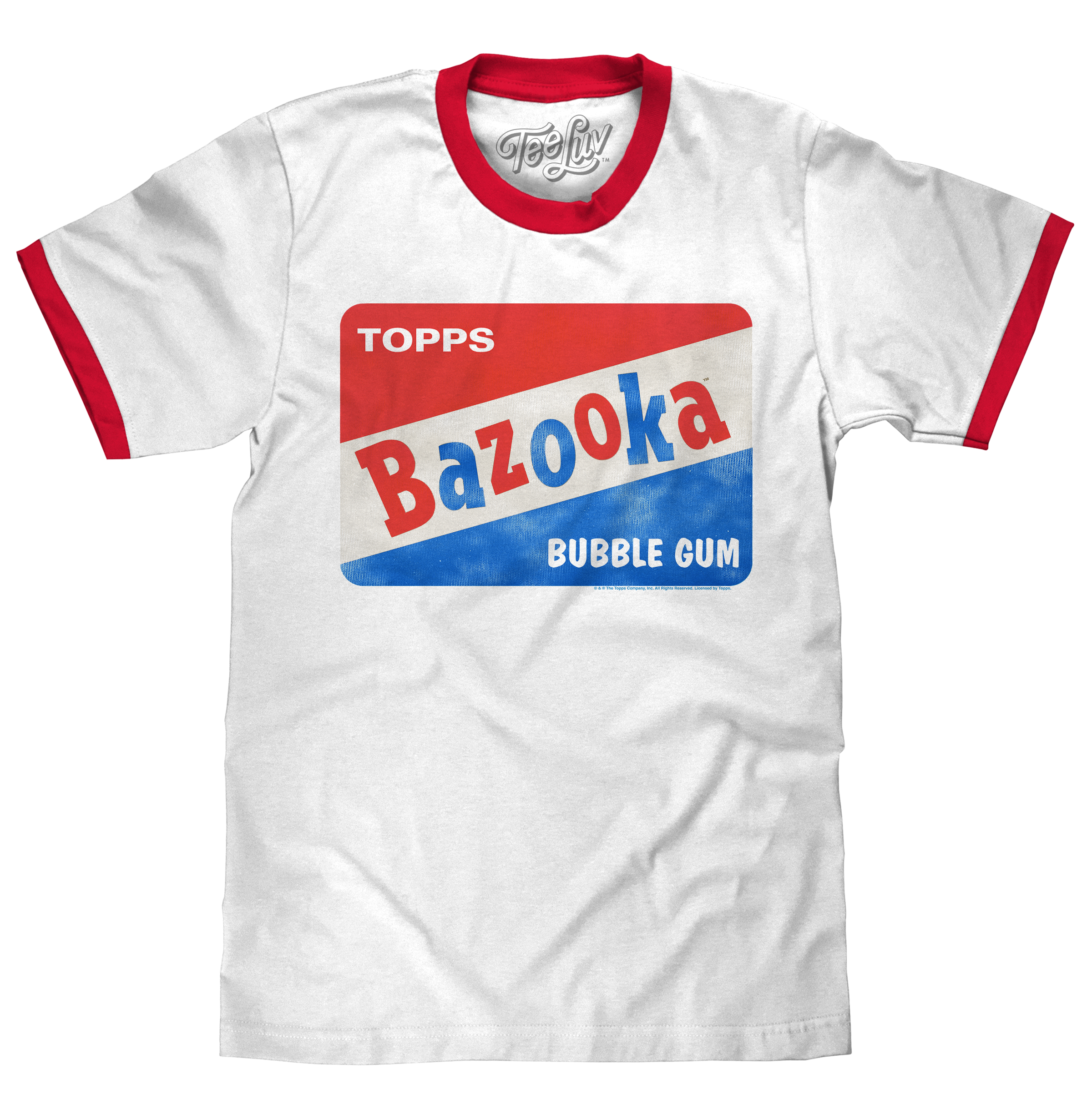 Topps Bazooka Bubble Gum Ringer T-Shirt- Red and White