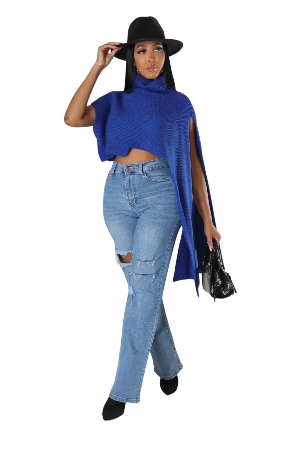 Turtleneck Cropped Cape Sweater