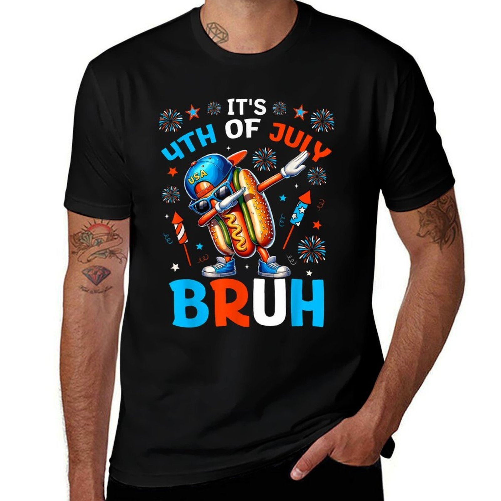 Bruh 4th Of July Boys Kids Hotdog Funny Fourth of July  Soft T-Shirt