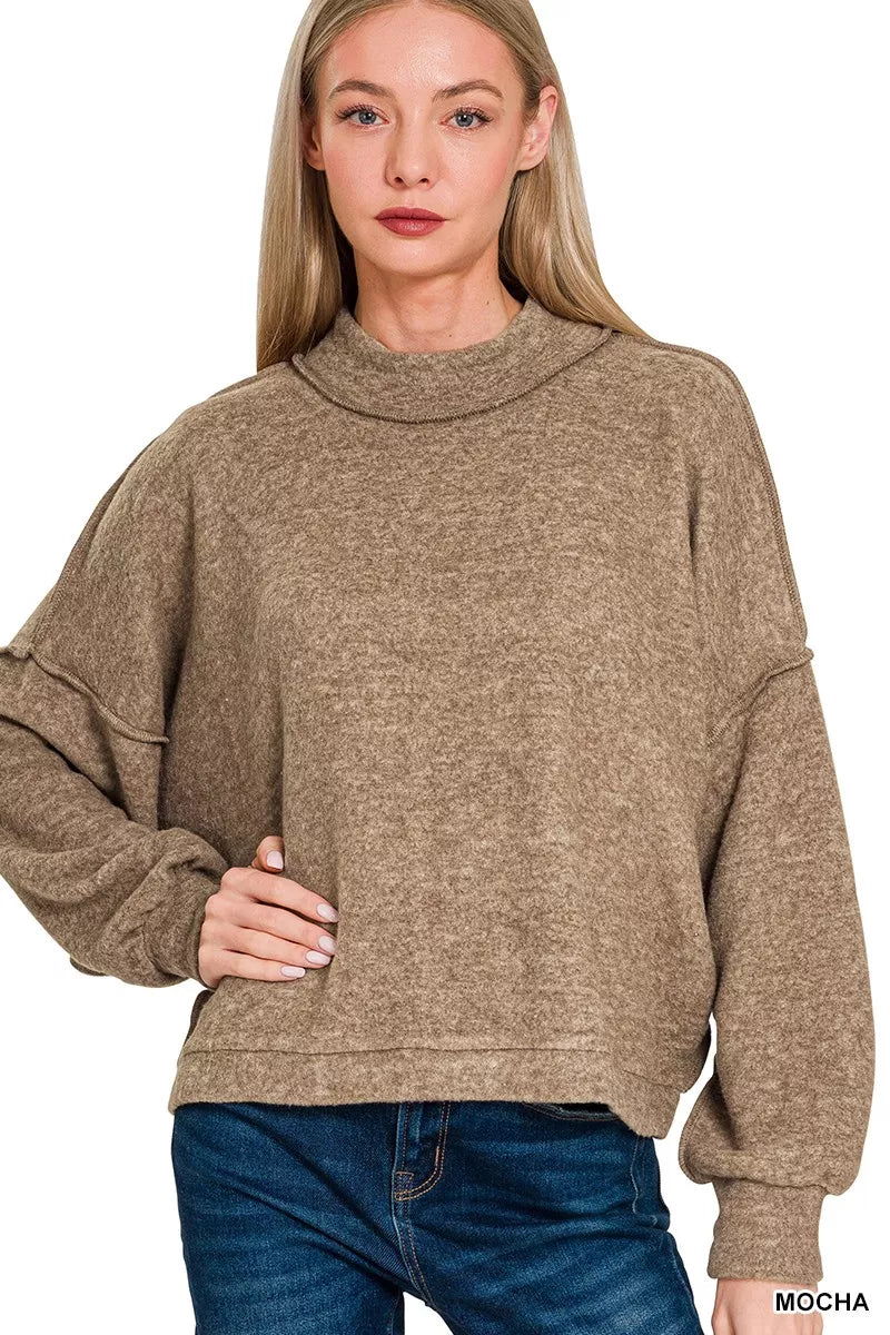 Zenana Brushed Melange Hacci Cropped Sweater