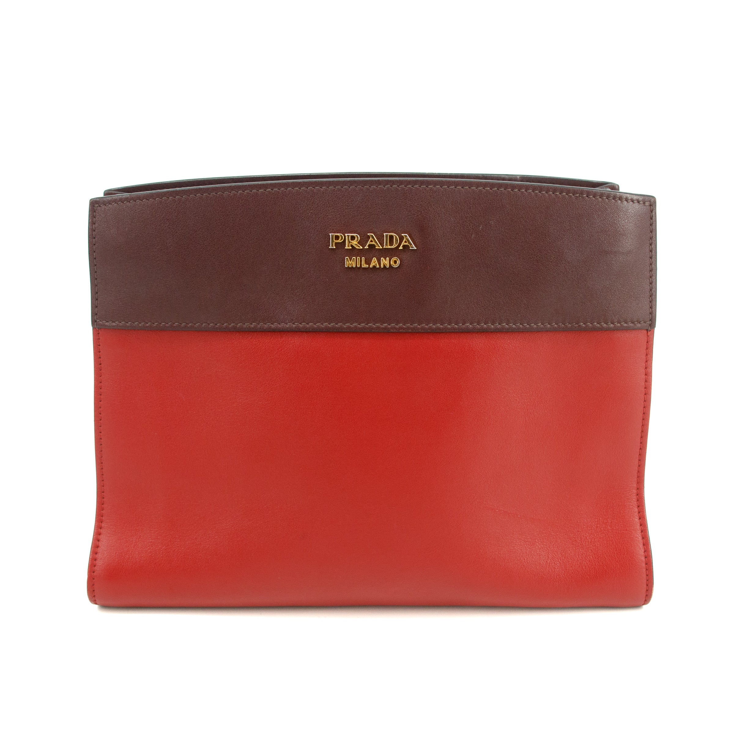 Prada Calfskin Bicolor Red x Burgundy Shoulder Bag #2936