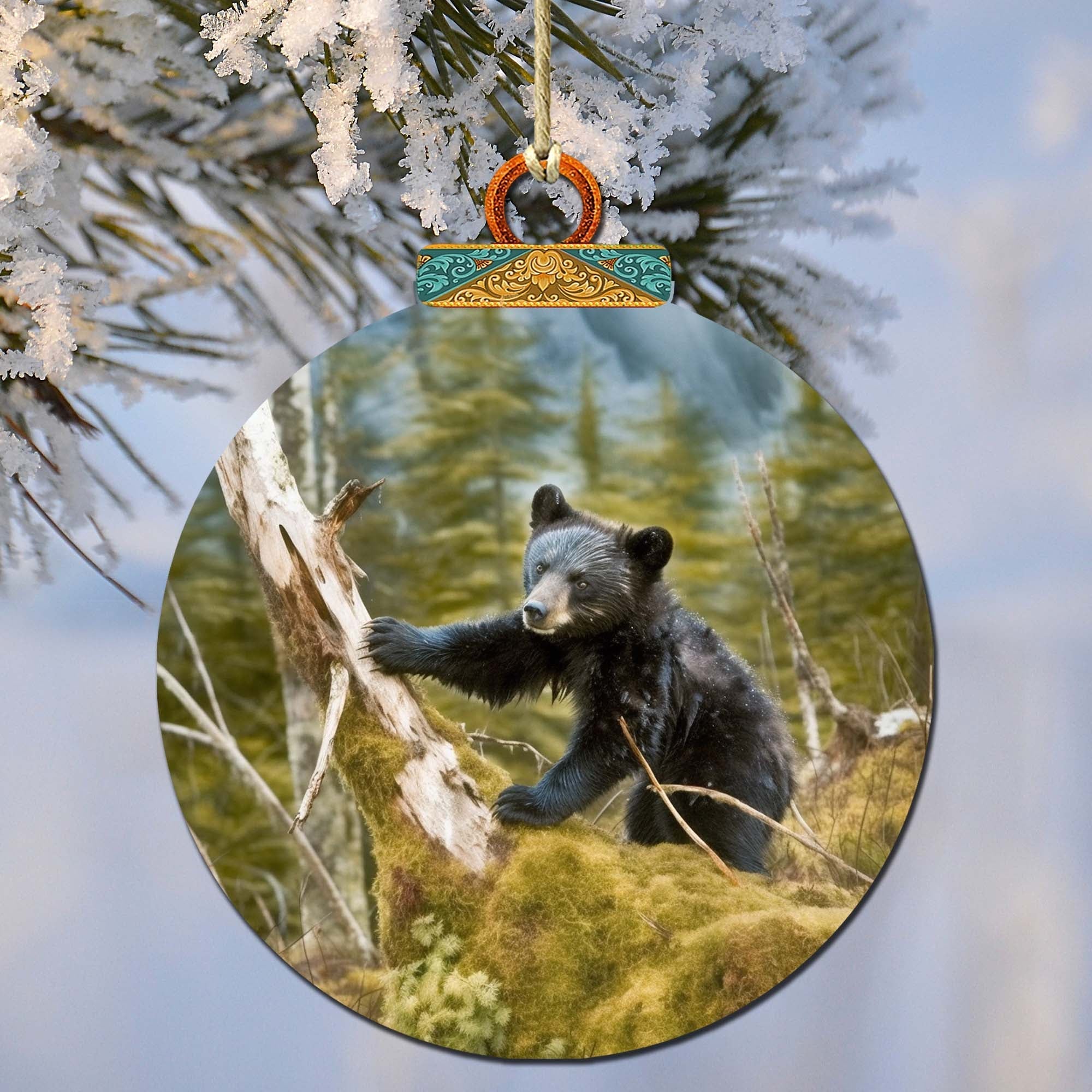 Playful Black Bear Cub Wooden Ornaments by G.Debrekht - Wildlife Holiday Decor - 870071