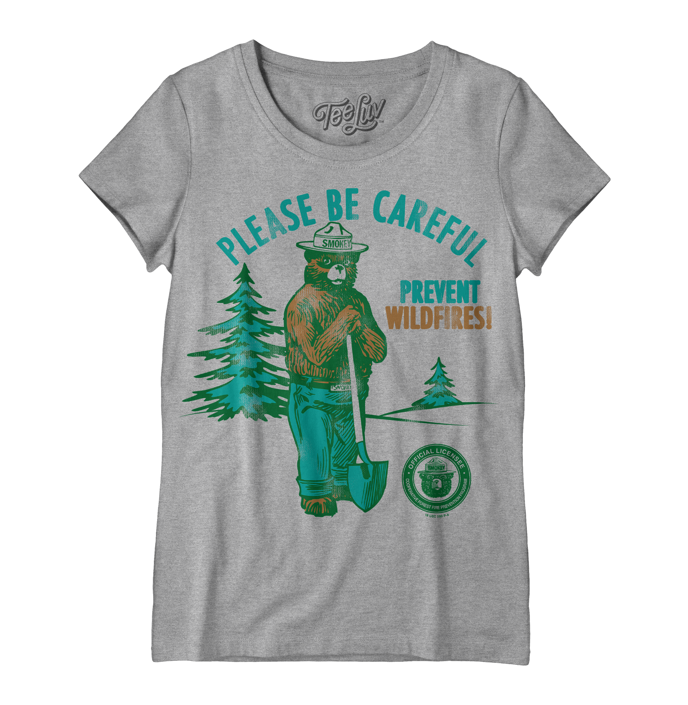 Smokey Bear Please Be Careful Prevent Wildfires  Women&amp;#39;s Scoopneck T-Shirt - Gray