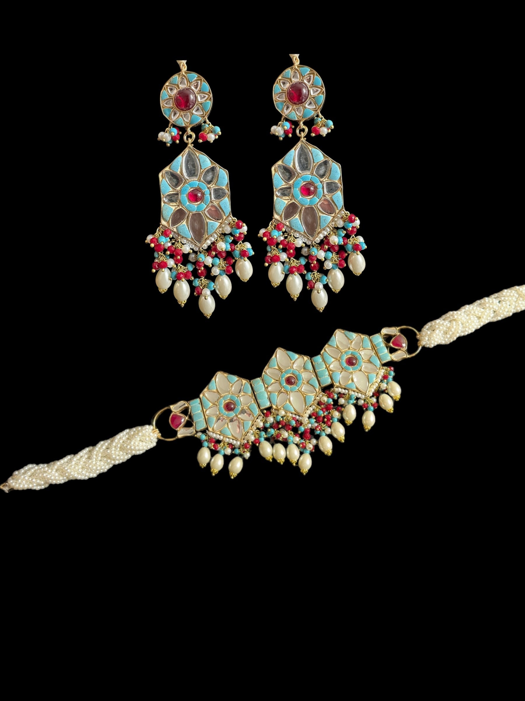 C528 Zaria turquoise ruby choker with earrings ( READY TO SHIP )