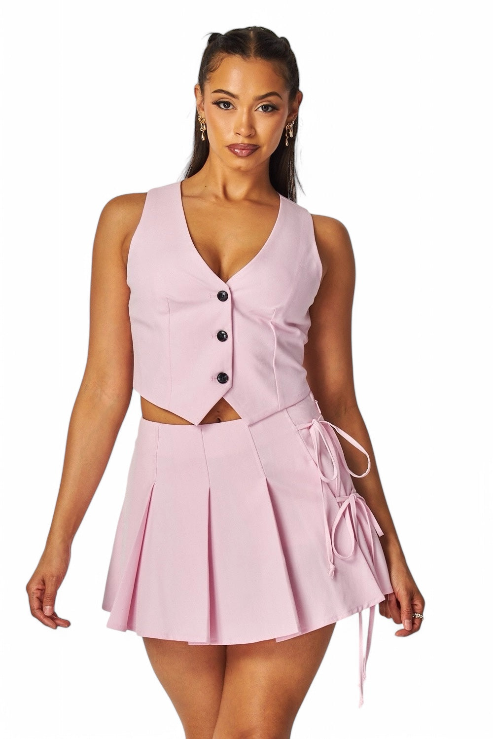 Serene Crop Top Tuxedo Top &amp;amp; Skort Set