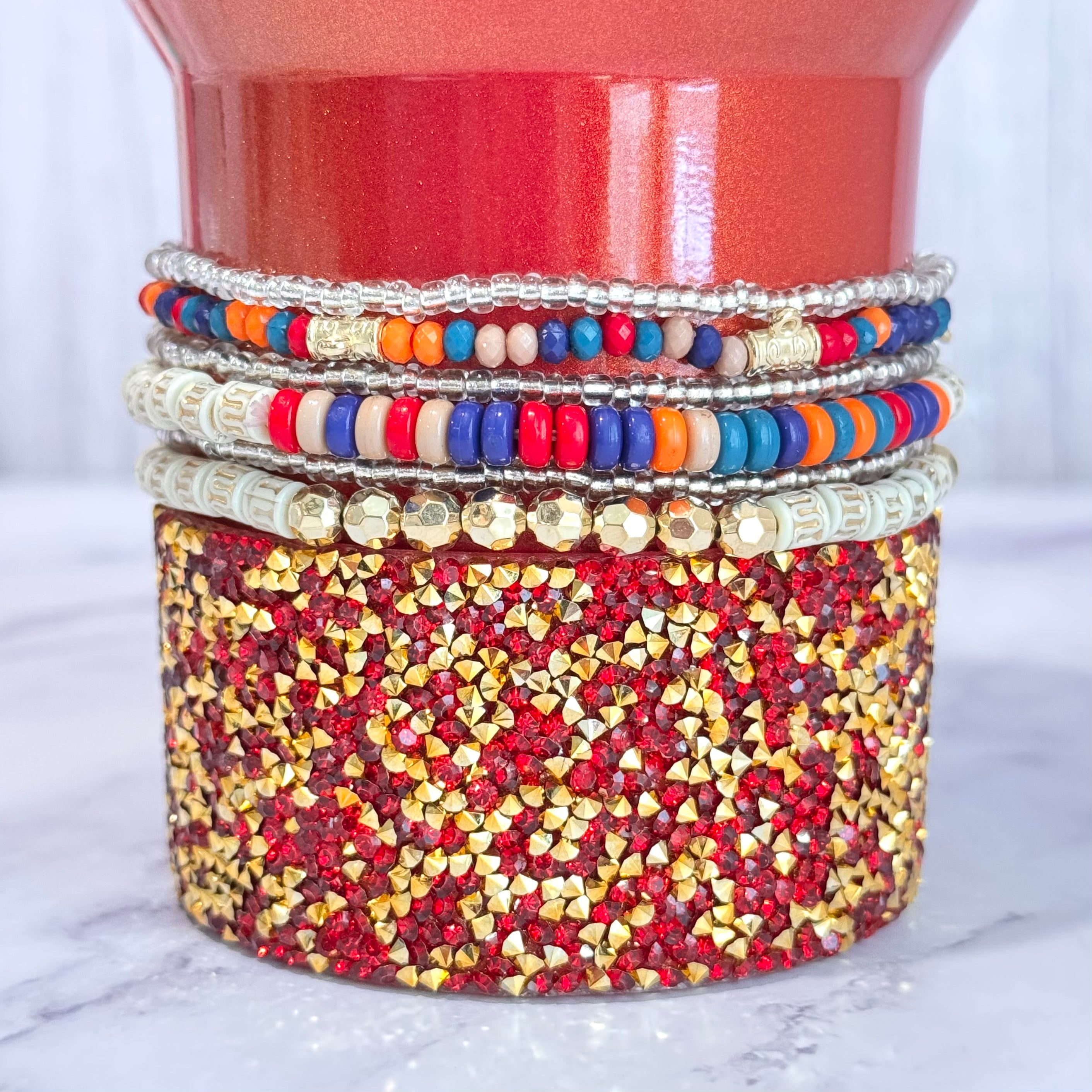 Rainbow &amp;amp; Gold Tumbler Bracelet Stack -fits 30-40oz
