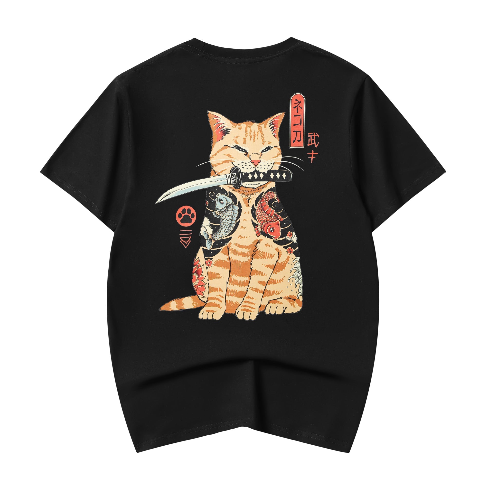 YeT014 Samurai Swordart Cat Tee