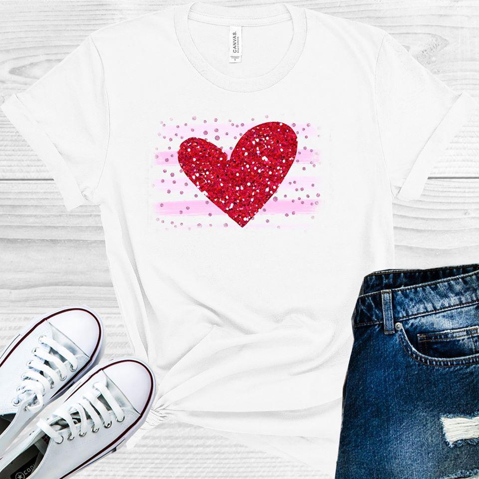 RED AND PINK GLITTER HEART GRAPHIC TEE