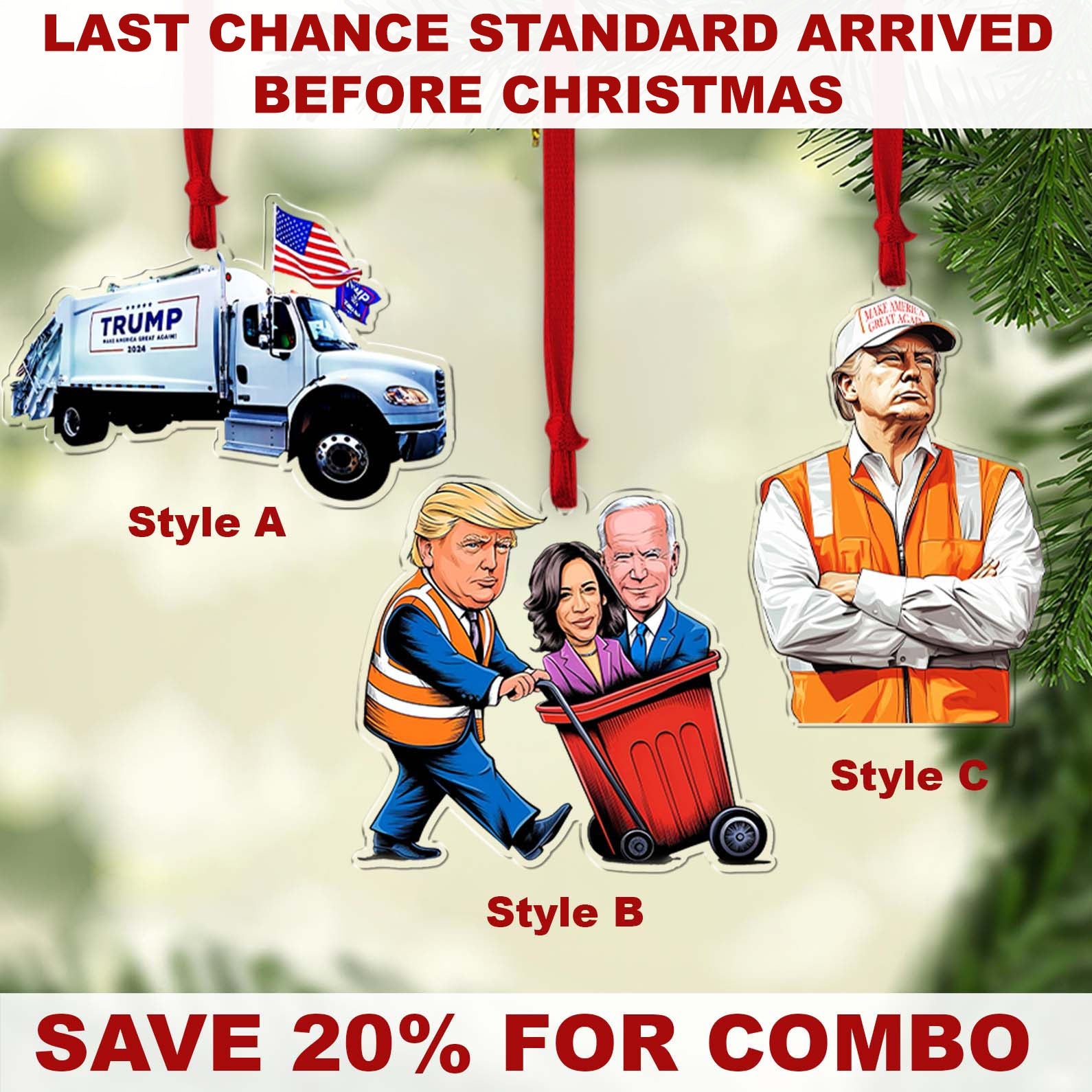 Trump Make America great Again 2024 Ornament, Trump Garbage Truck Acrylic Ornament | Perfect for Car & Christmas Tree Decor T1743 - GOP