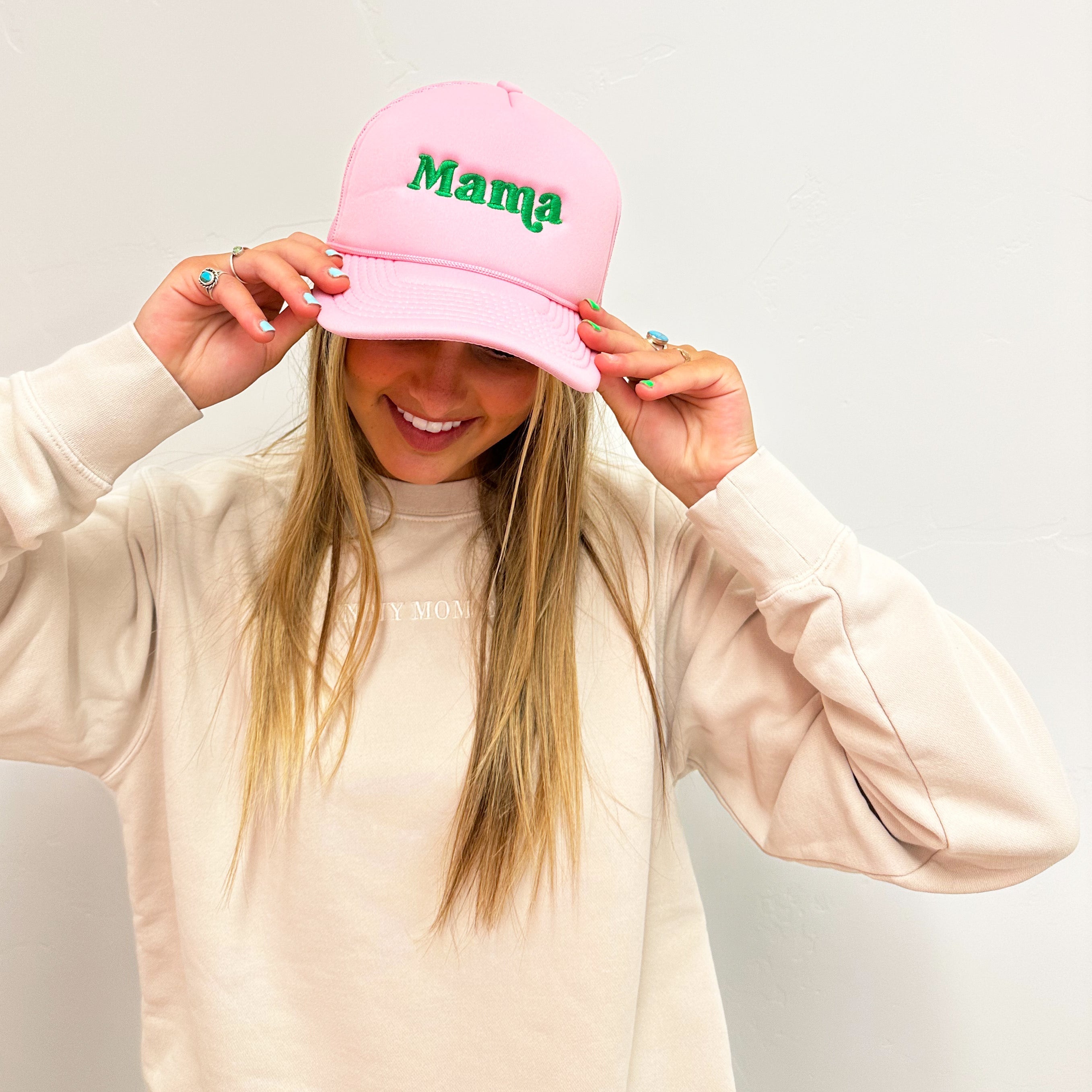 Mama - Pink w/ Green - Trucker Hat