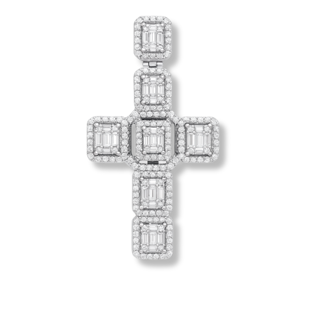 Men&amp;#39;s 2&amp;quot; Large Baguette Cross Pendant CZ Solid Real 925 Sterling Silver