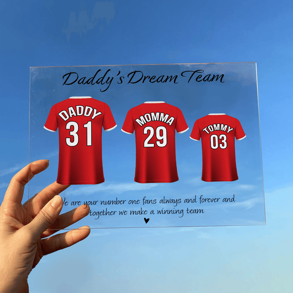 Daddy's Dream Team Football Team - Fathers Day - Personalized Custom Horizontal Acrylic Plaque - Birthday, Loving, Funny Gift for Family, Grandfather/Dad/Father, Husband, Grandparent