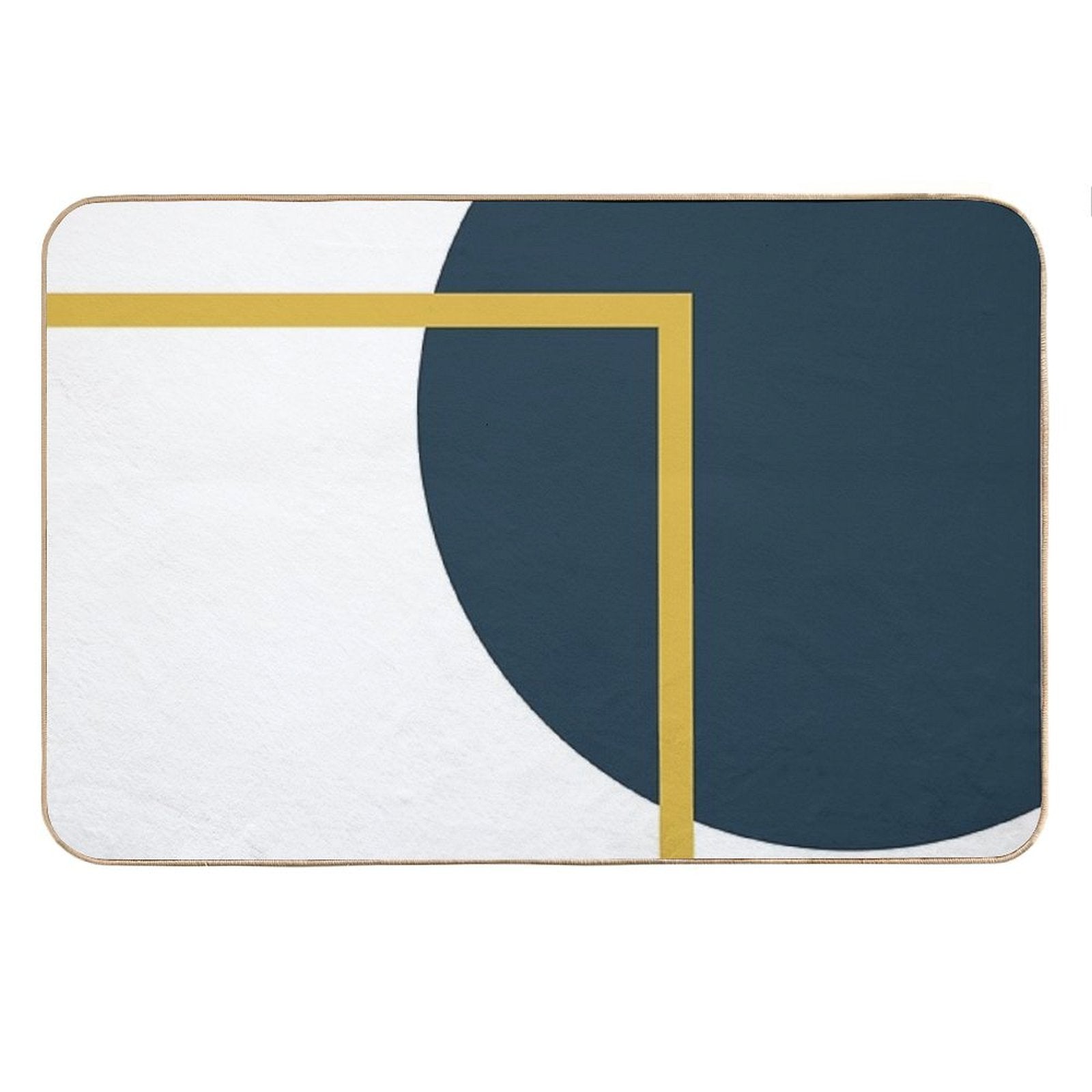 Abstract Geometric Minimalist Navy Blue, Light Mustard Yellow, And White Bath Mat