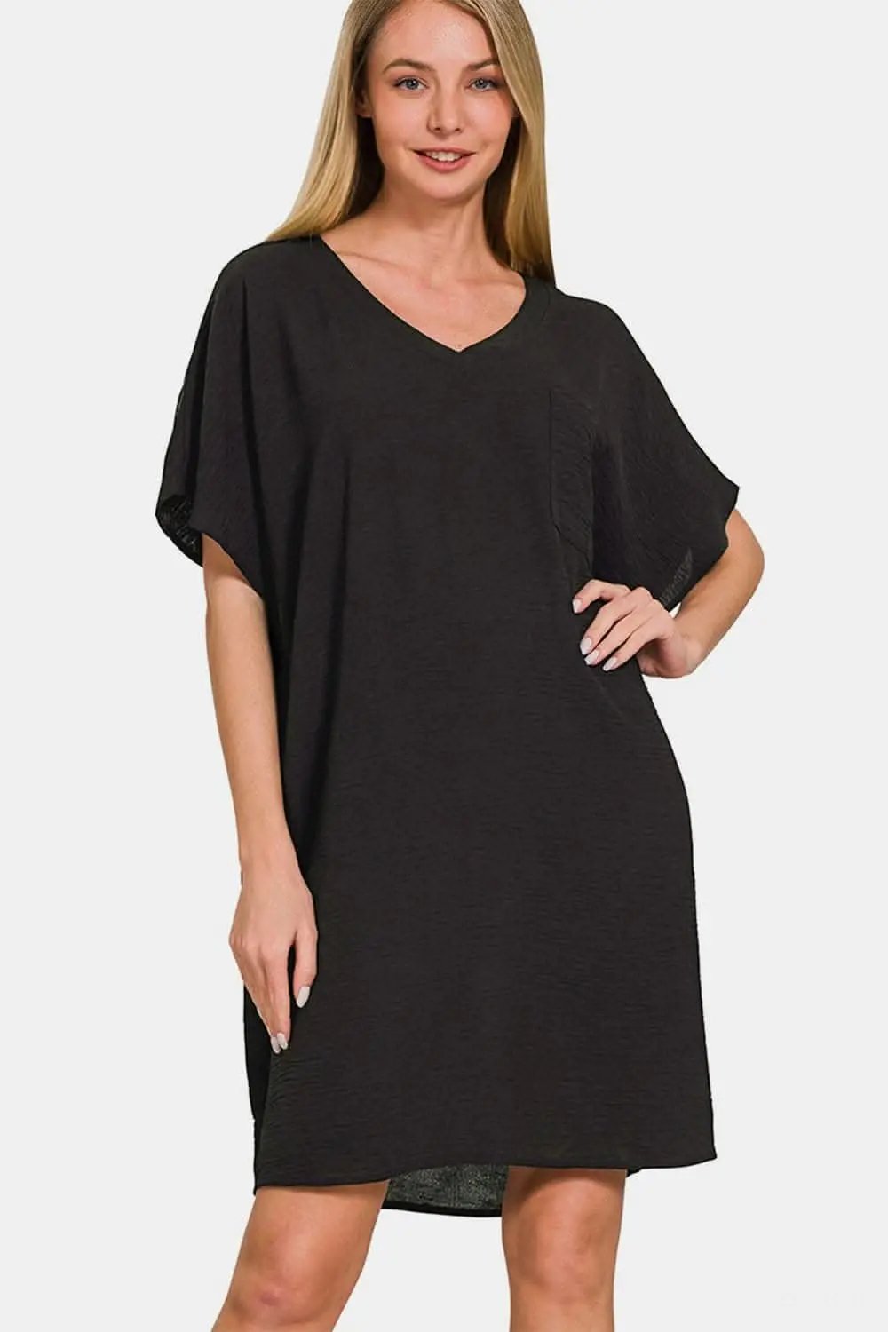 Zenana V-Neck Tee Dress with Pockets for Effortles