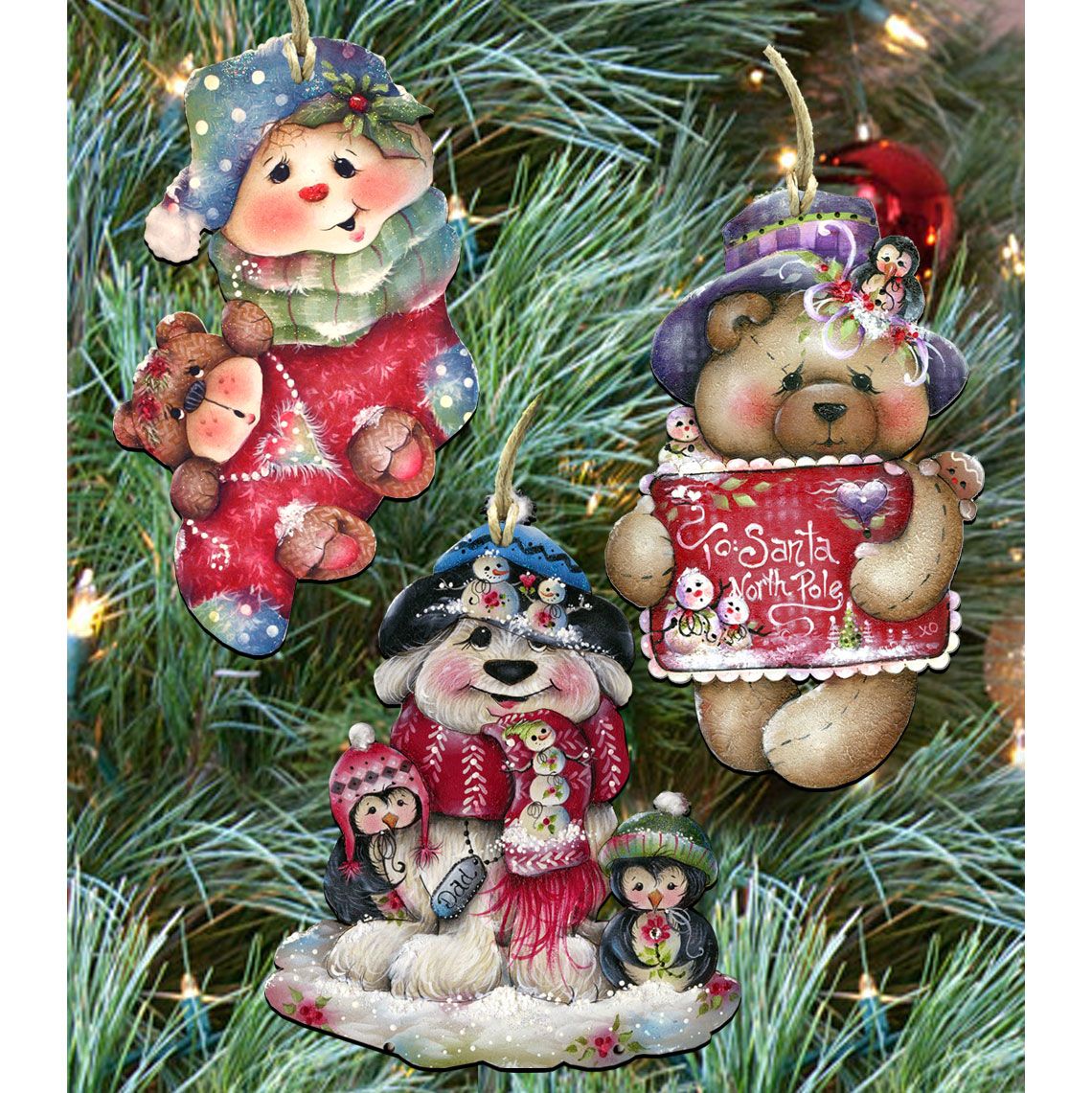Christmas Holiday Wooden Ornaments Set of 3 Jamie Mills-Price - Christmas Santa Snowman Decor - 8100038S3-MP