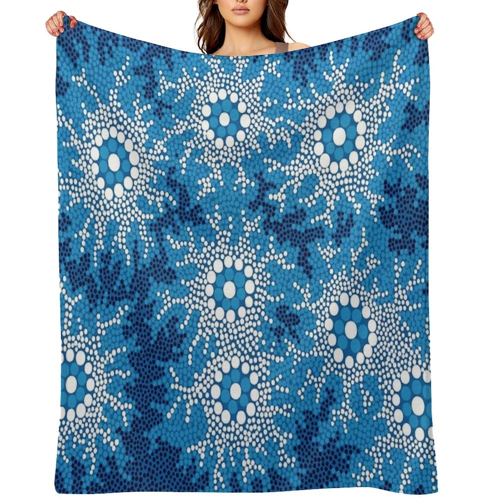 Aboriginal Art Authentic - Waterhole Dreaming Throw Blanket