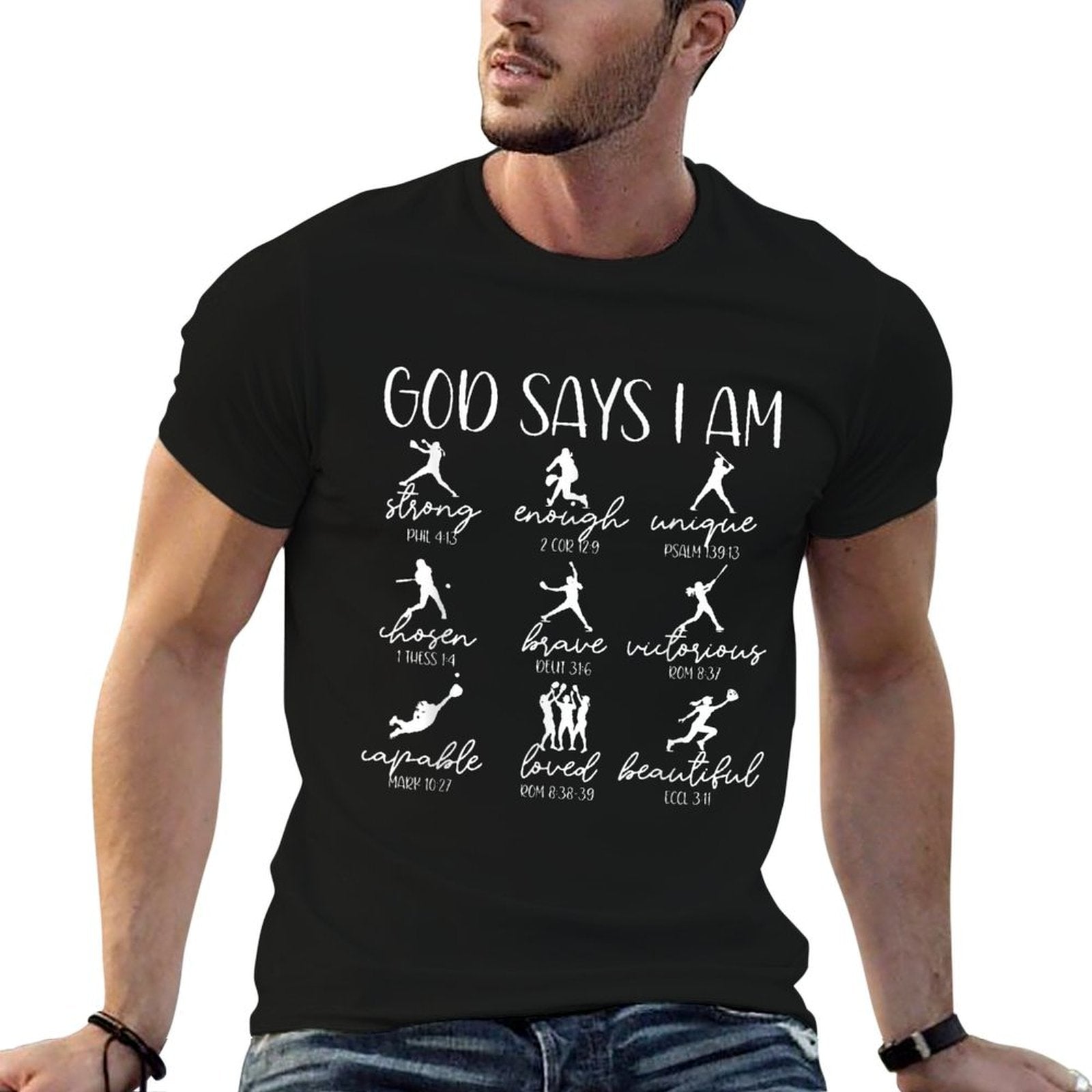 God Says I Am Bible Verse Religious Christian Softball Girls T-Shirt