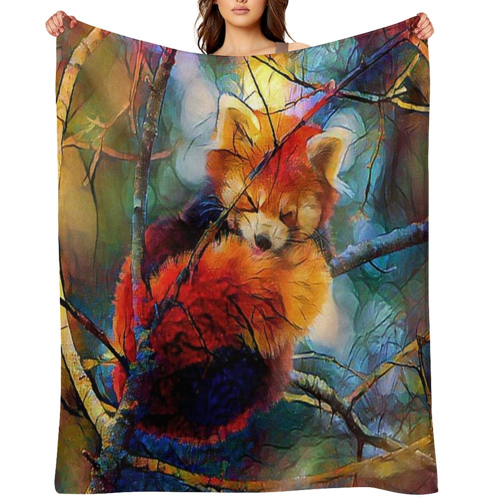 Autumnal Red Panda Throw Blanket