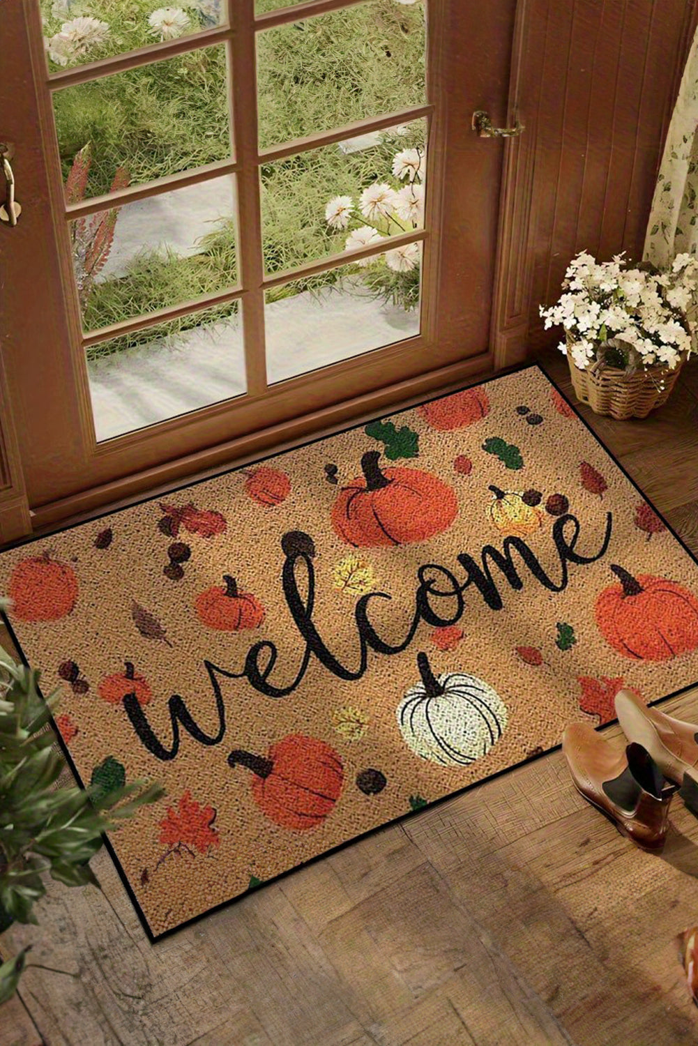 Welcome Fall Pumpkin Maple Leaf Pattern Entrance Doormat