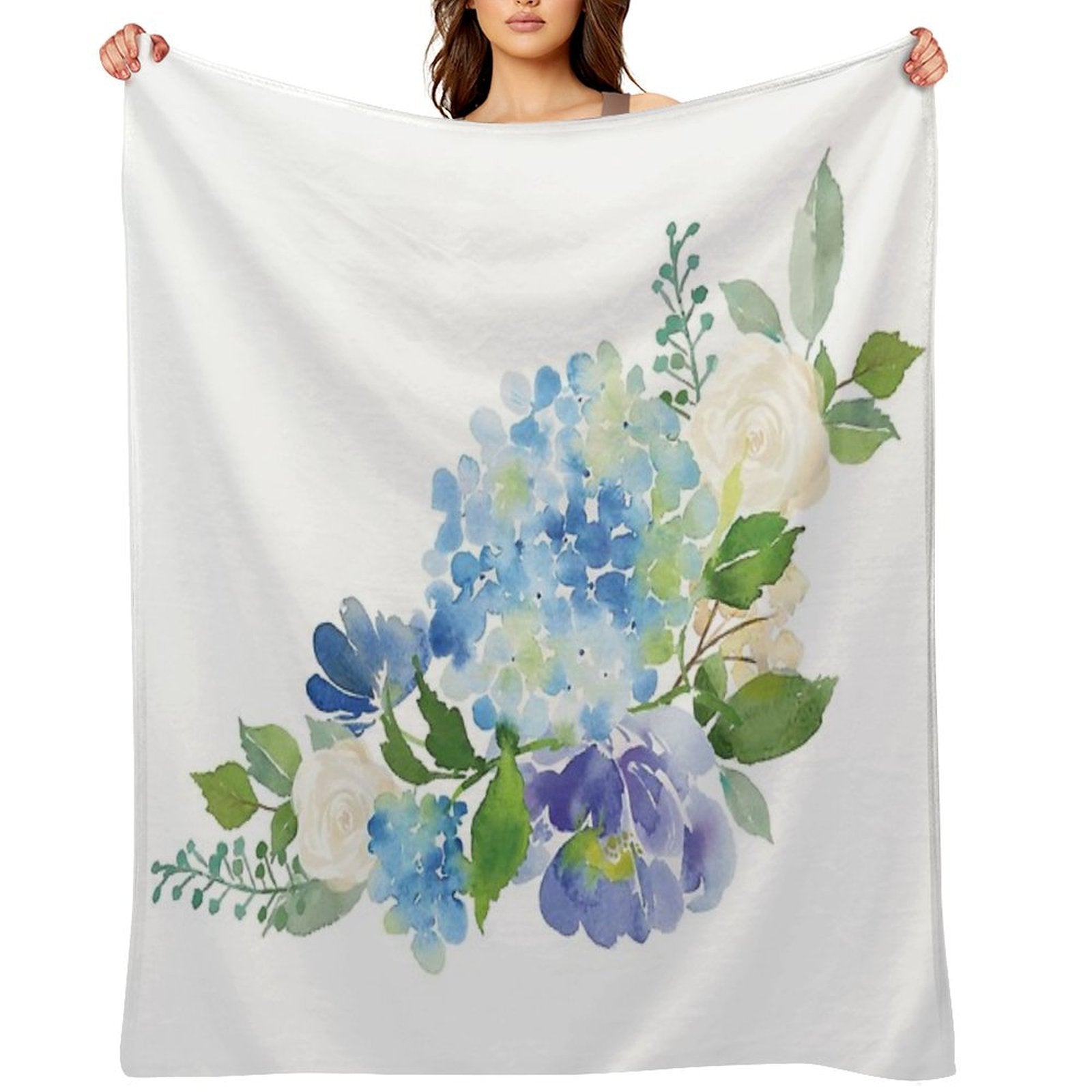 Blue Watercolor Hydrangea Throw Blanket