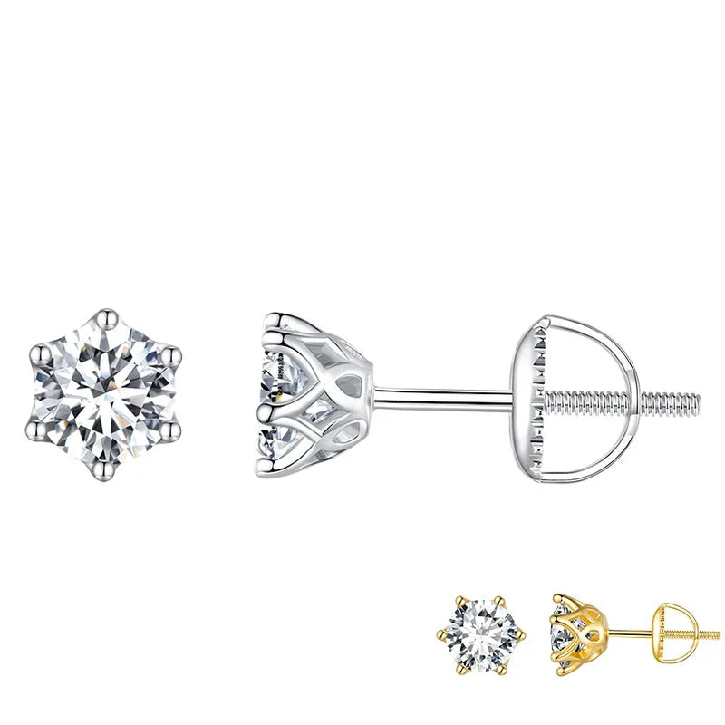 2Ct Moissanite Round Stud Earrings VVS1 D Color S925 Sterling Silver Screw Back