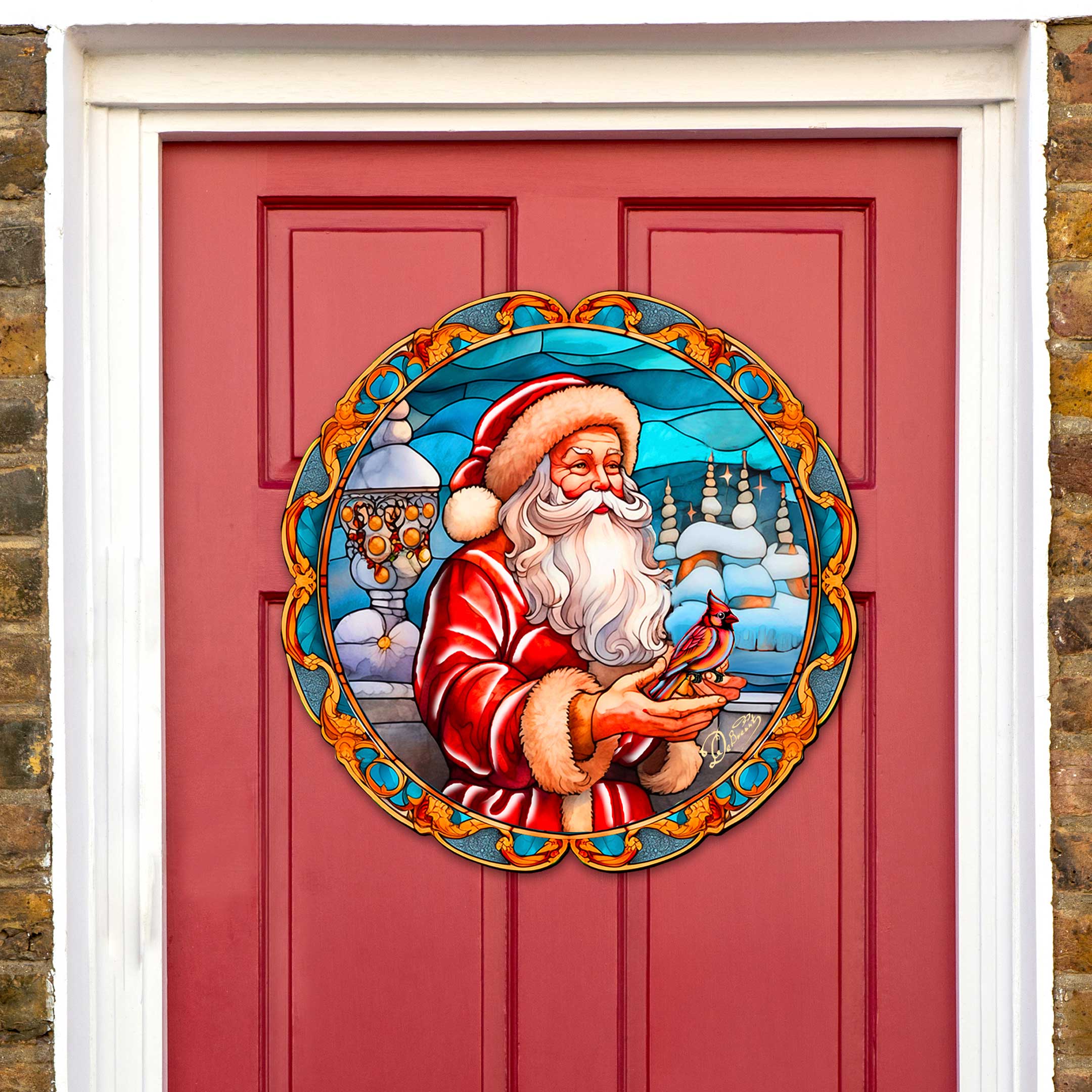 Santa with Red Cardinal Holiday Door Decor by G. Debrekht - Santa Snowman Decor - 8652807H