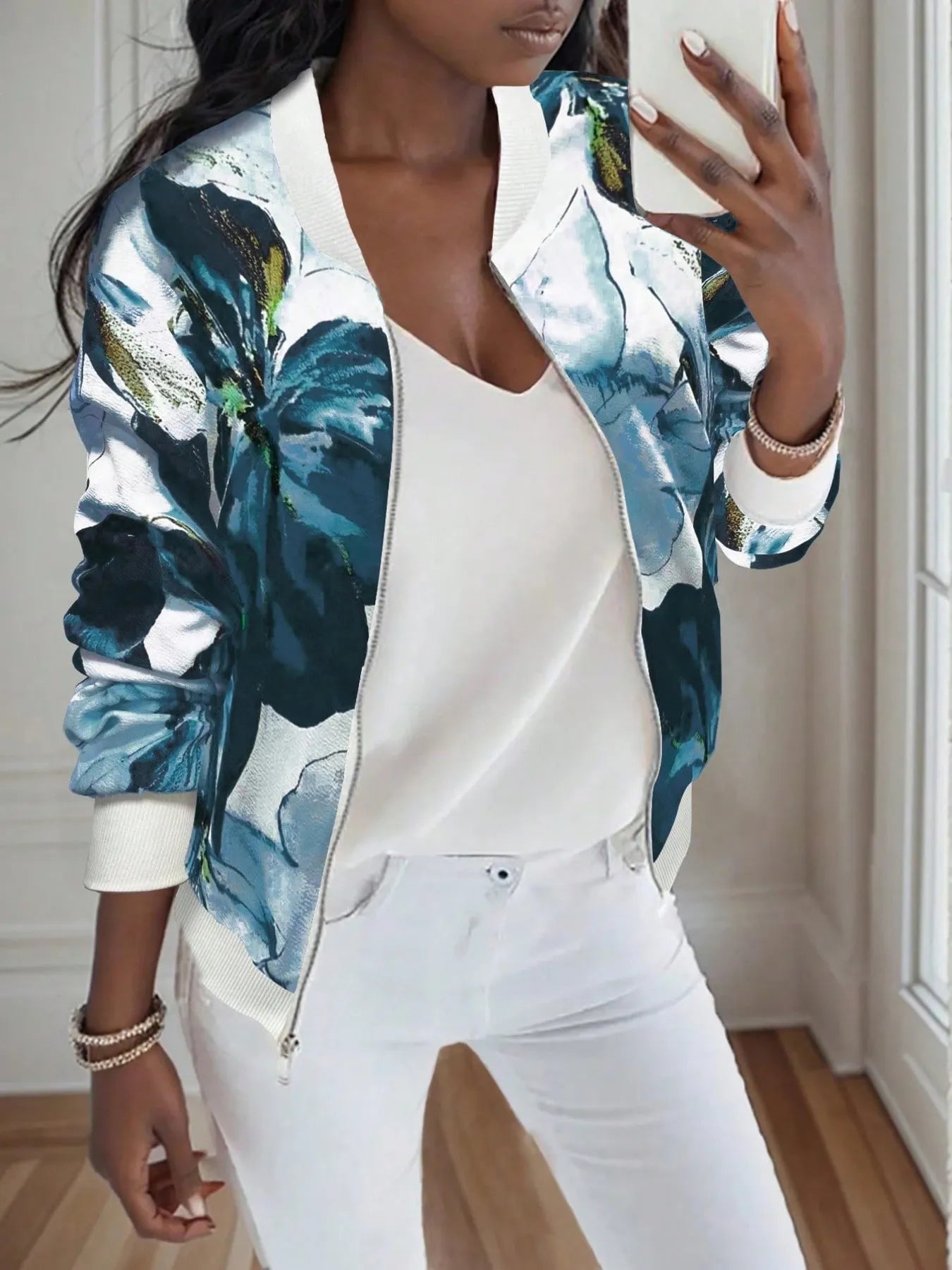 Printed Zip Up Long Sleeve Jacket