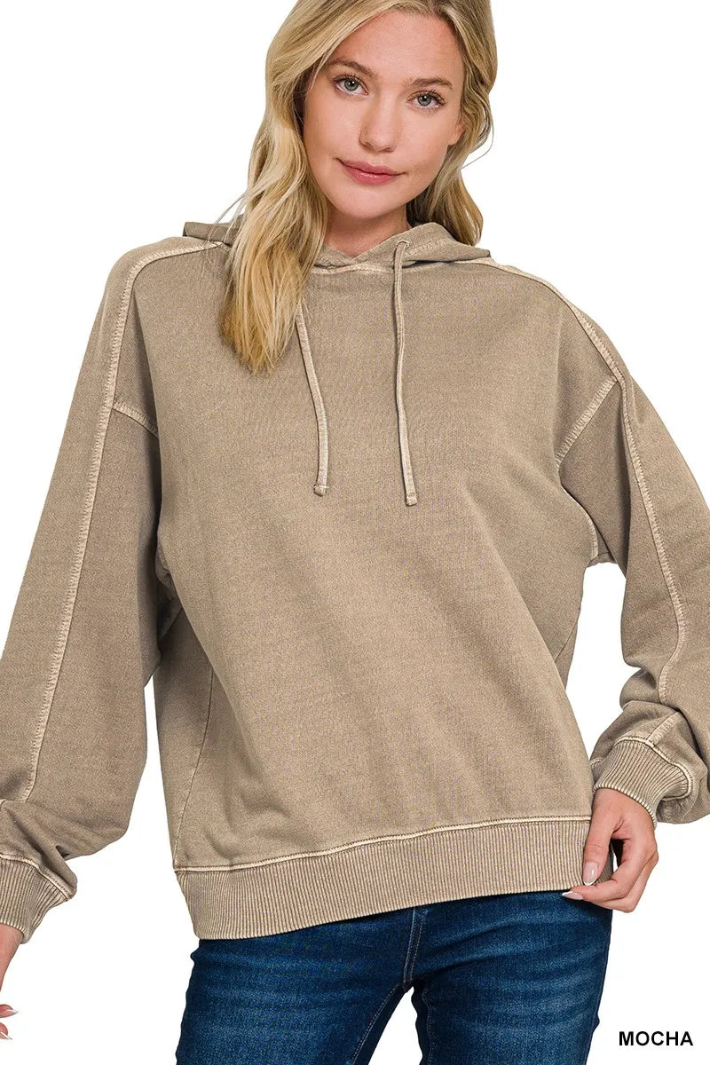 Zenana French Terry Pigment Dye &amp;amp; Enzyme Washing Hoodie