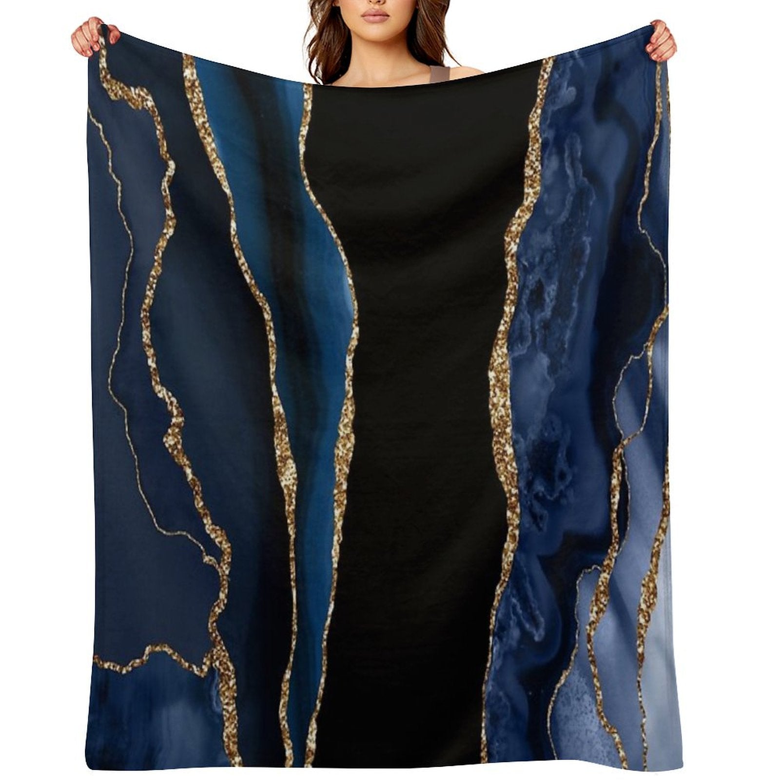 Abstract Blue And Gold Modern Geode Agate Design Throw Blanket