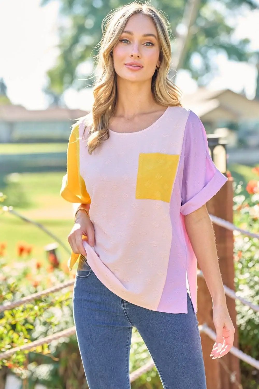 Trendsi Hailey &amp;amp; Co Color Block Top Women&amp;#39;s Casual T-Shirt USA Shipped