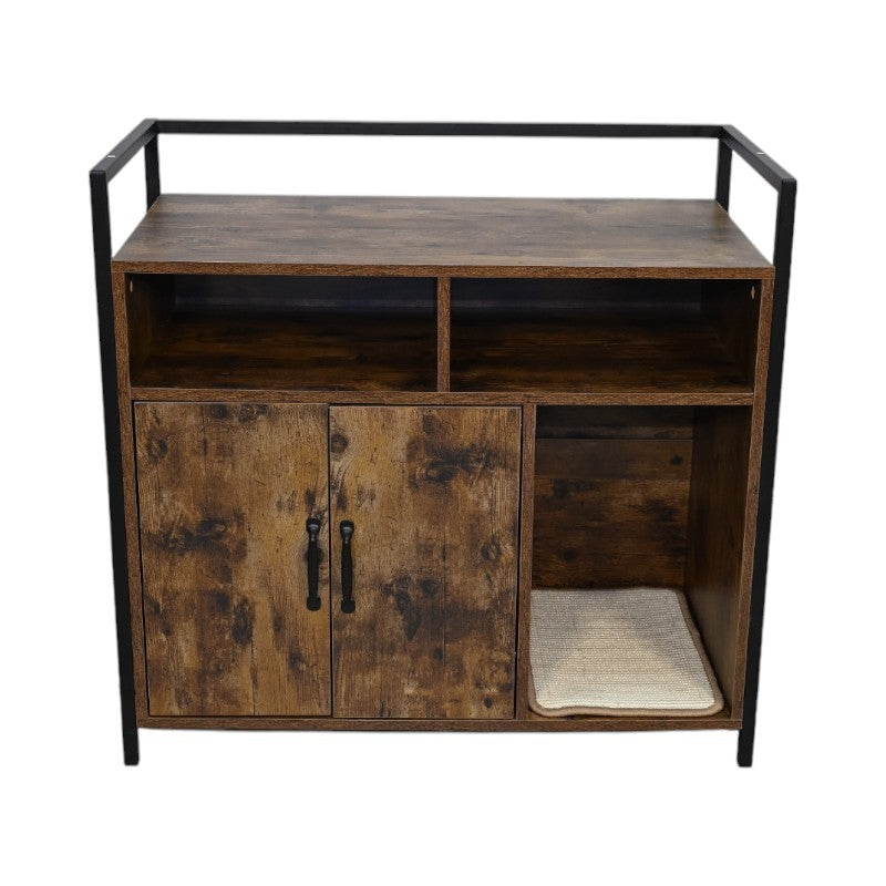 Rustic Brown Wooden Cat Litter Box Enclosure, Spacious Hidden Cat Litter Box with Scratching Mat Furniture for Bedroom, Bathroom, Living Room-31.9&amp;#39;x17.7&amp;#39;x31.4&amp;#39;, 61 lbs