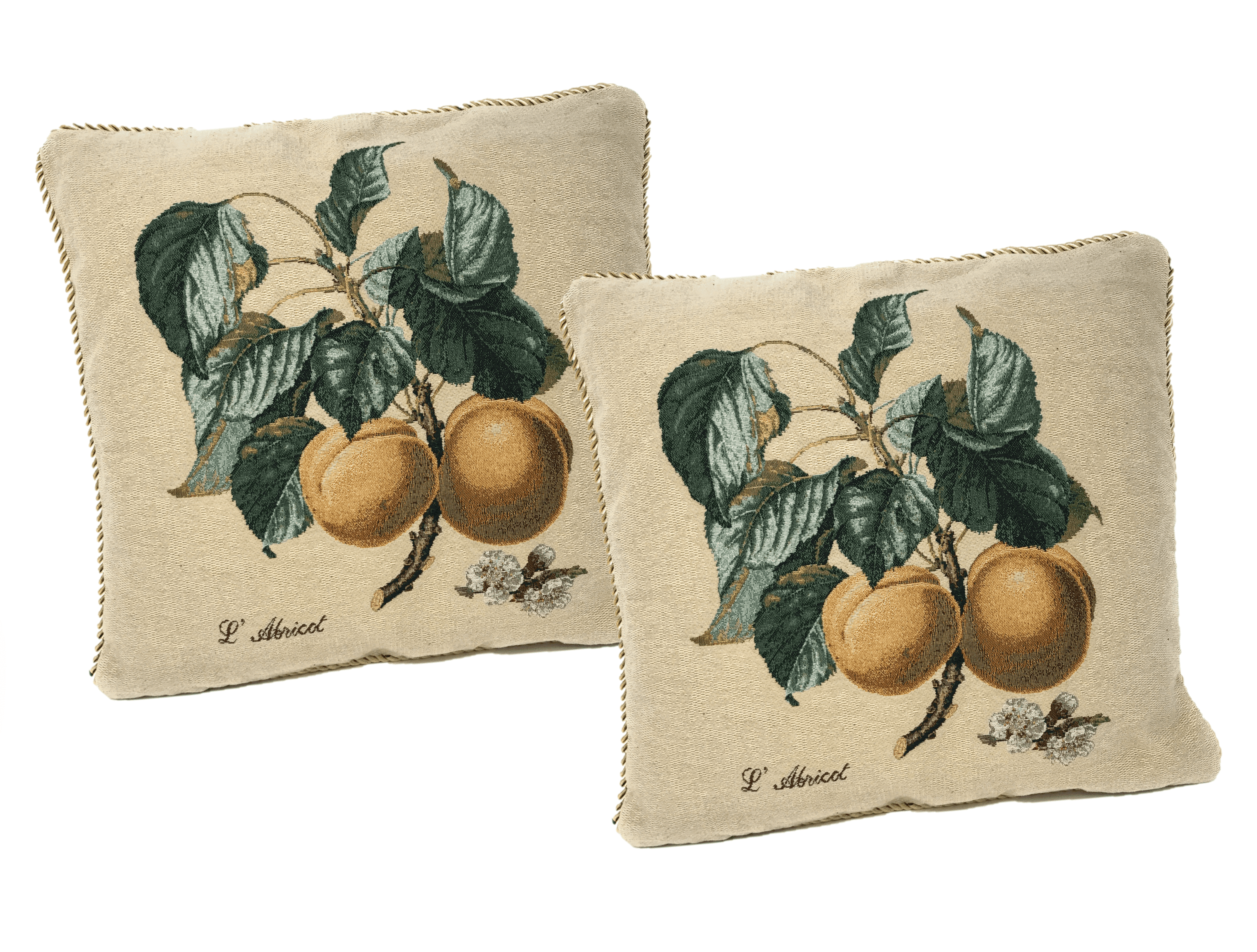 DaDa Bedding Set of 2-Pieces Yellow Apricot Fruits Elegant Tapestry Throw Pillow Covers w/ Inserts - 18&amp;quot; x 18&amp;quot;