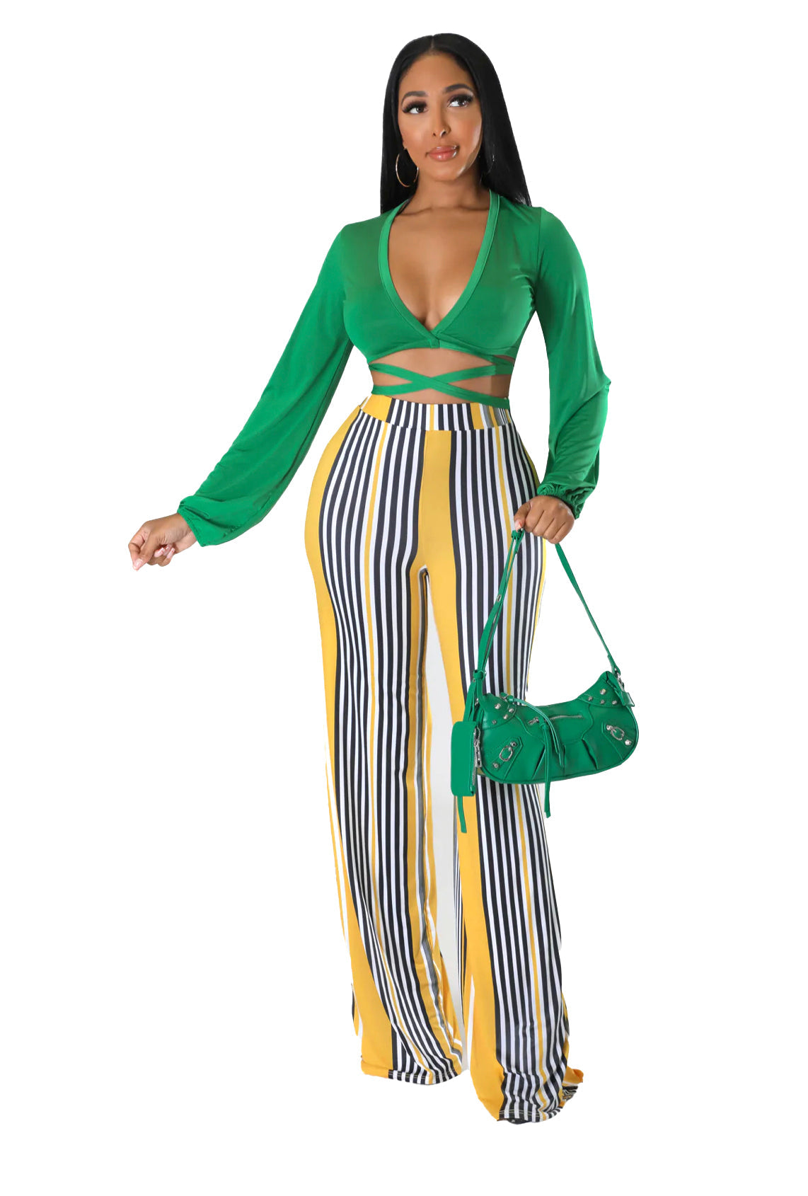Long Sleeve Cropped Top &amp;amp; Strip Wide Leg Pants {Tall Girl Friendly}