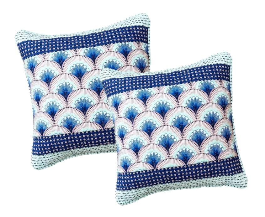 DaDa Bedding Set of 2-Pieces Mediterranean Fans Waves Minty Blue Throw Pillow Covers, 18&amp;quot; x 18&amp;quot; (JHW884)