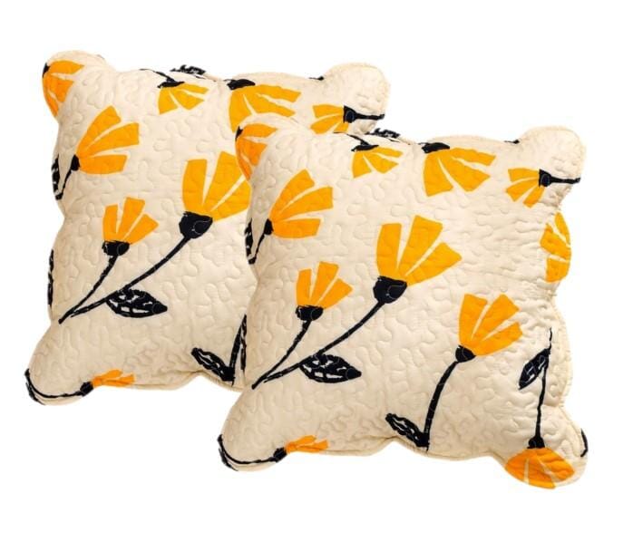 DaDa Bedding Set of 2-Pieces Yellow Fleur Floral Golden Orange Ivory Cream Scalloped Throw Pillow Covers, 18&amp;quot; x 18&amp;quot; (18112)