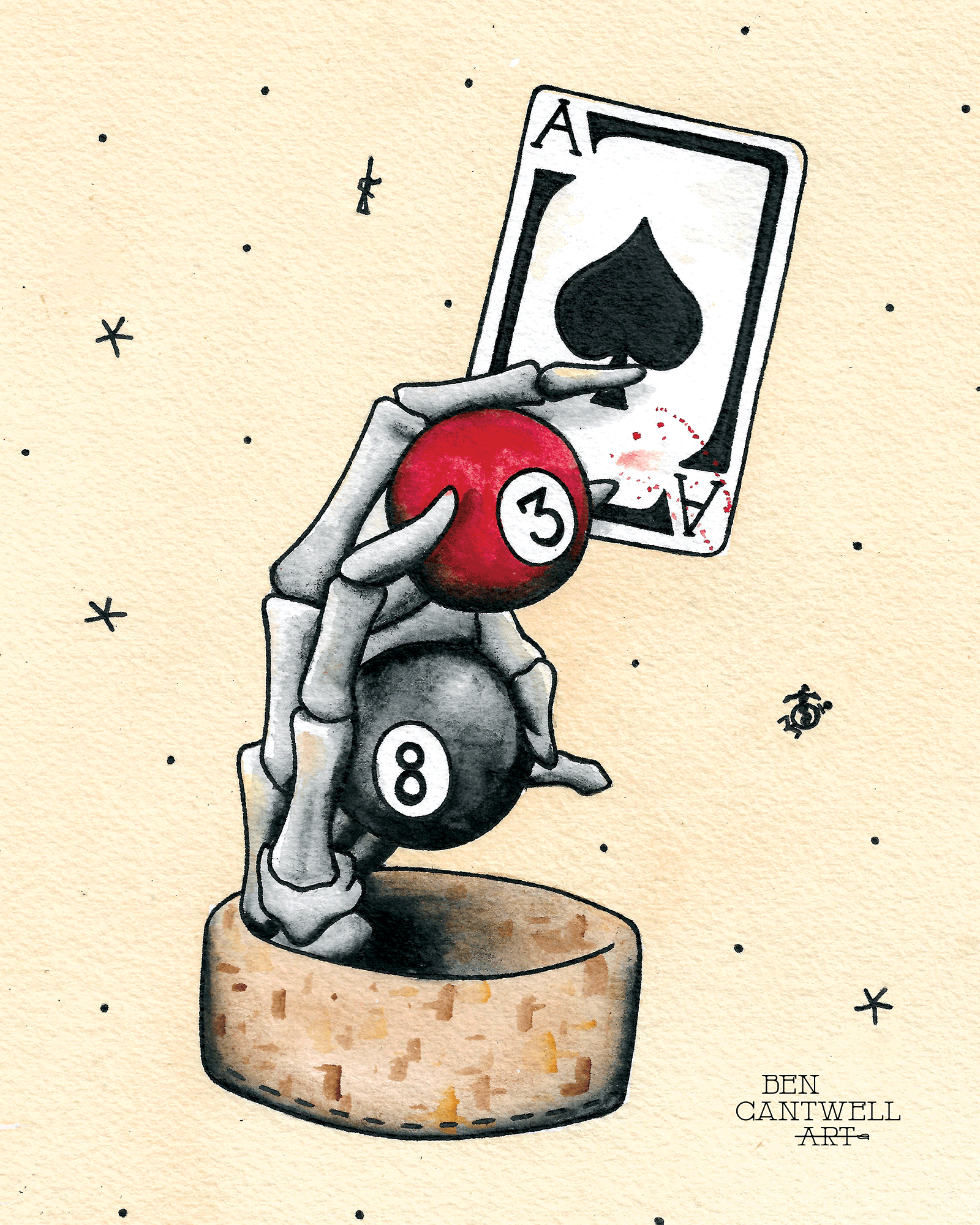 3/8 Skeleton Hand With Spade Ace Card