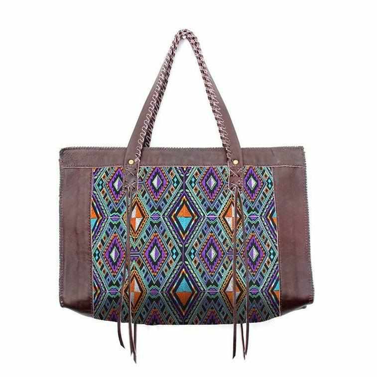 Leather Boho Tribal Tote Bag - Thailand