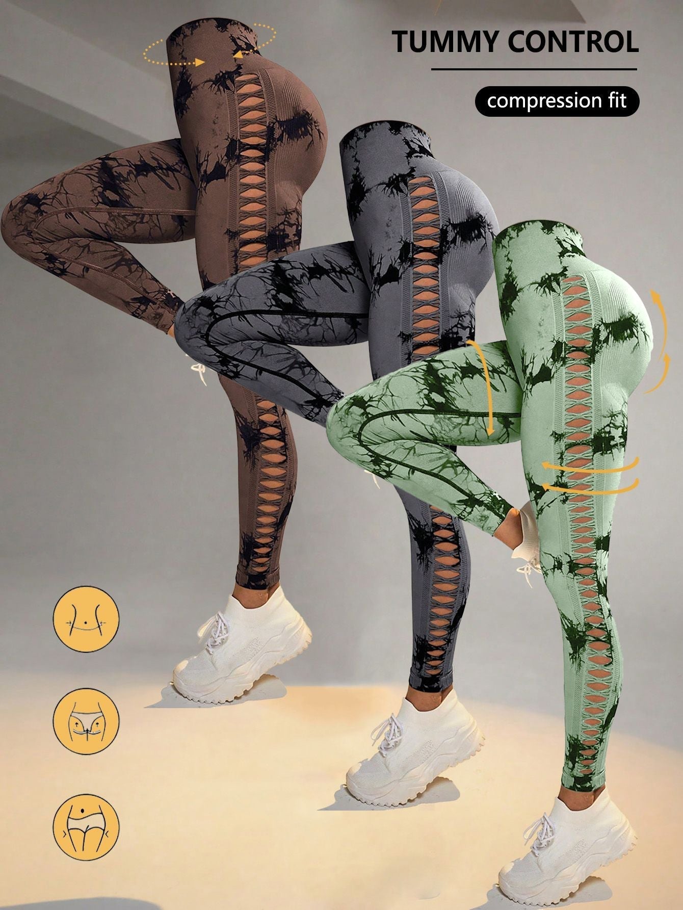 3 Pack Women&amp;#39;s Tie-Dye Cutout Yoga Pants High-Waisted Leggings Women&amp;#39;s Tie-Dye Leggings,, Leggings Women High Waisted Seamless Workout Leggings Gym Booty Tights Tummy Control Yoga Pants