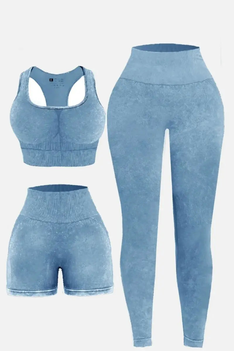 Trendsi Washed Square Neck Active Set Women&amp;#39;s Light Blue Small