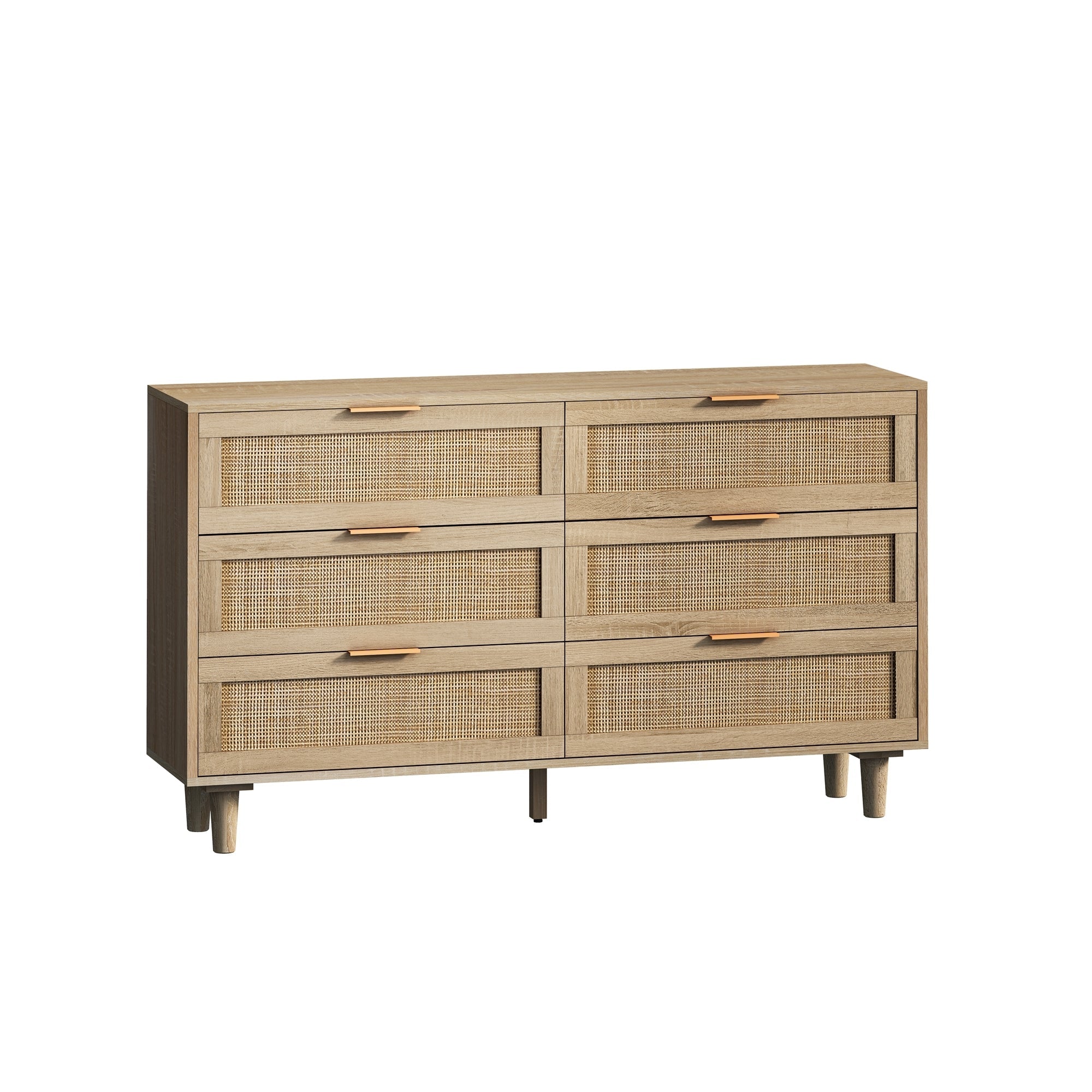 Natural Rattan Storage Cabinet with 6 Drawers for Bedroom and Living Room, Particle Board, 51.18&amp;#39;