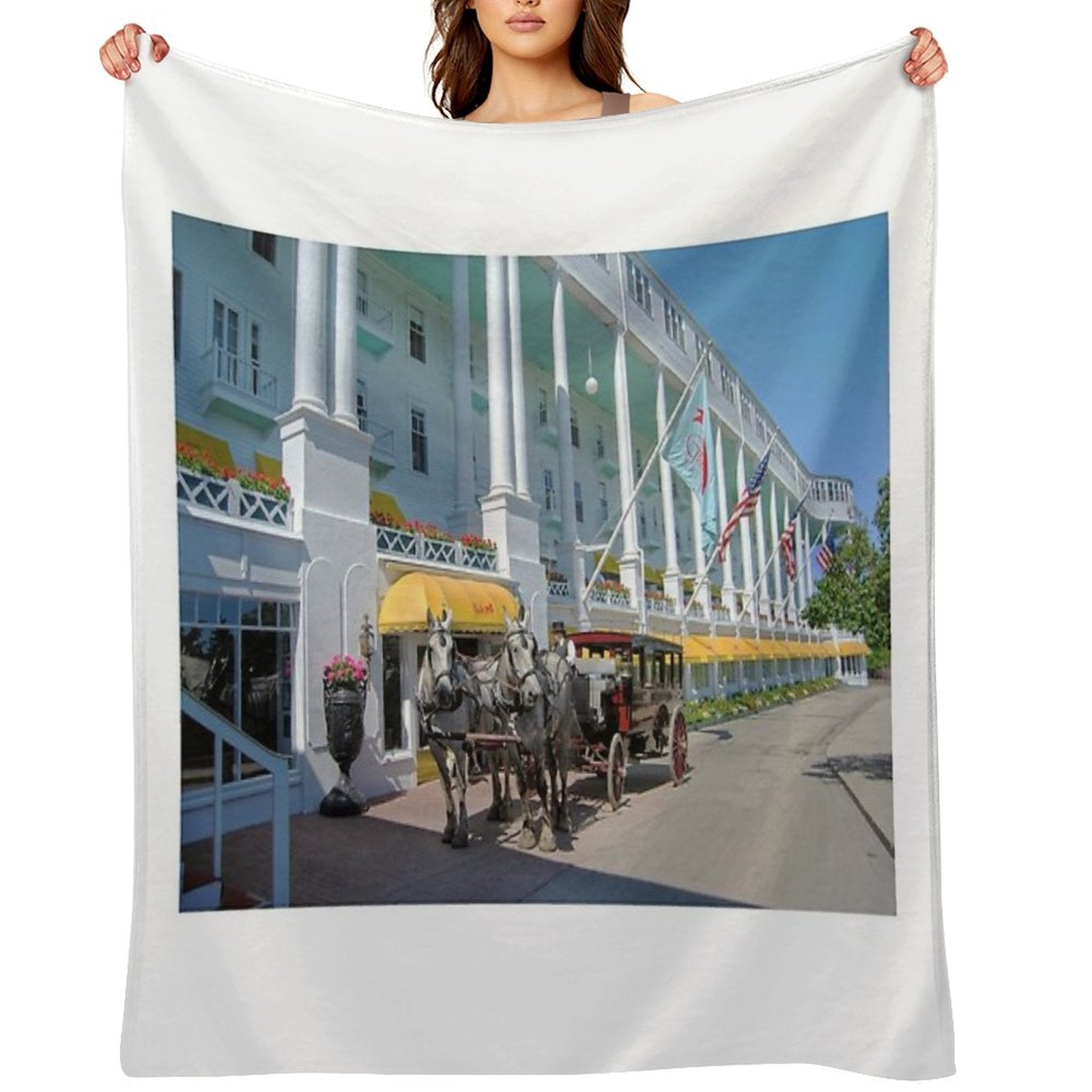Carriage at The Grand Hotel, Mackinac Island, Michigan Throw Blanket