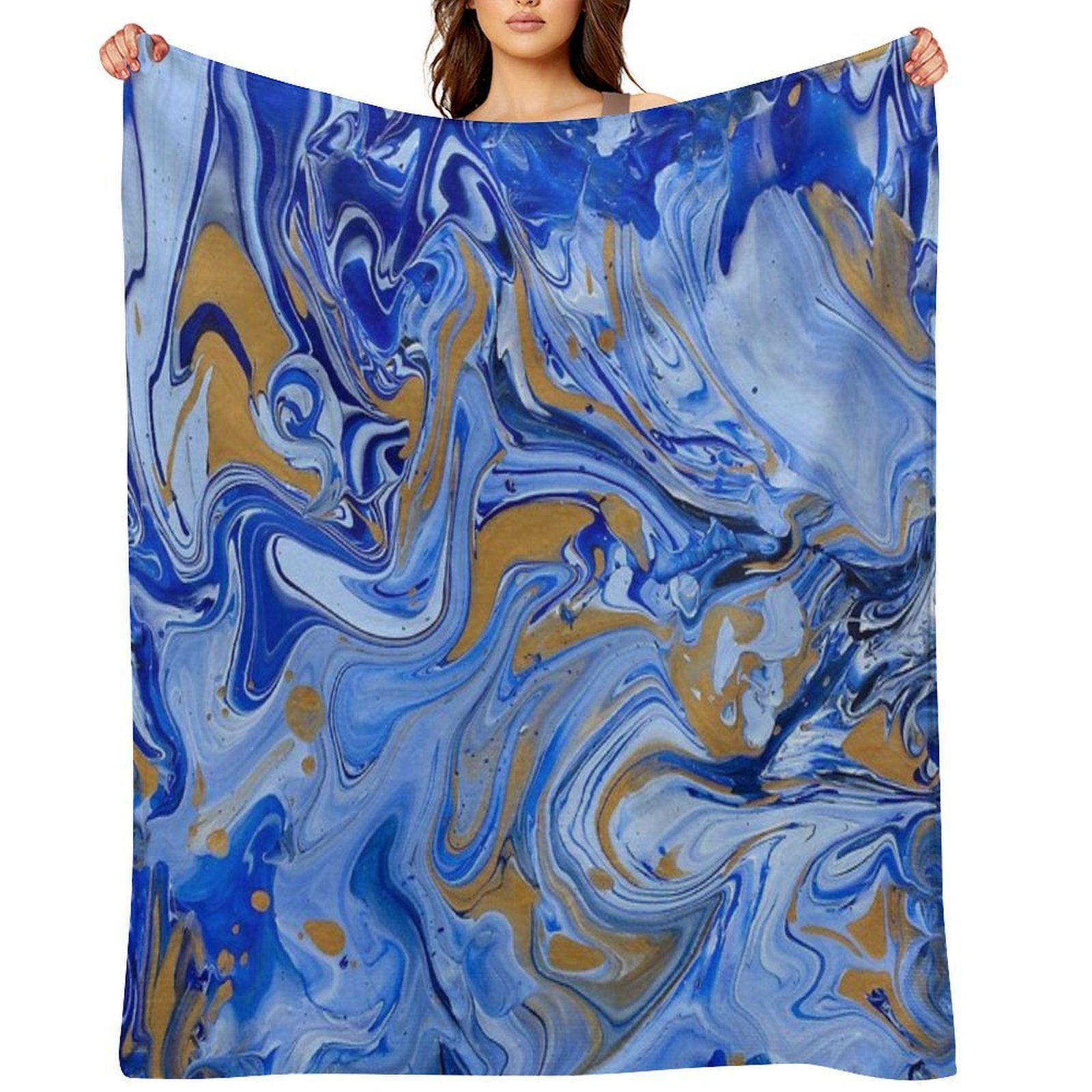 Blue And Gold Sky Swirl Acrylic Painted Art Throw Blanket