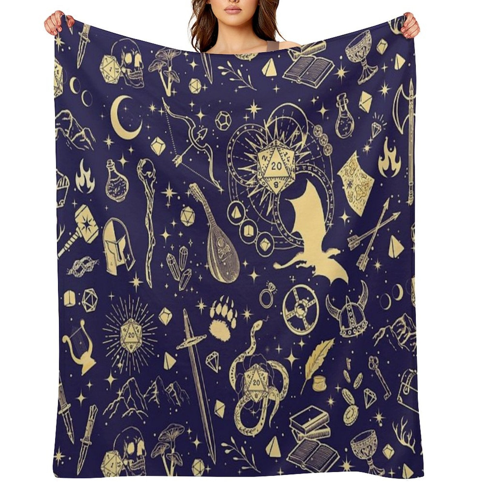 DND RPG Pattern Seamless Dungeons And Dragons Doodles, Celestial Night Sky And Stars Constellations Throw Blanket