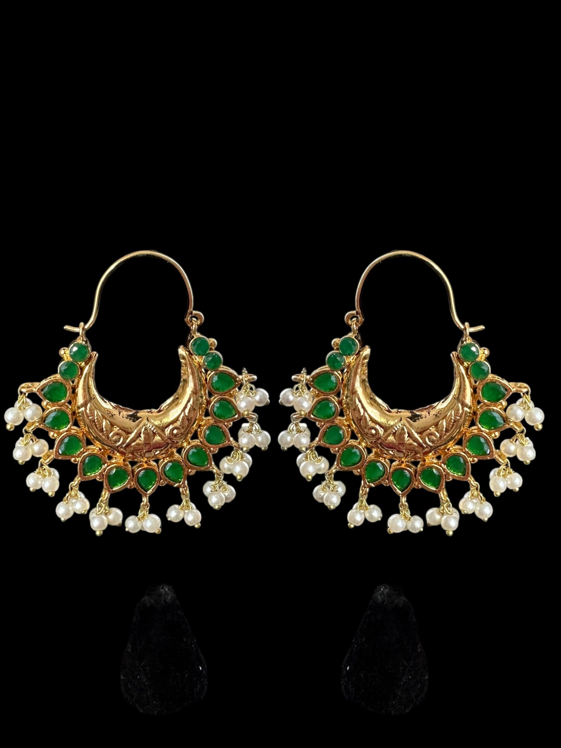 DER741 Chandbali earrings - hoop style - Emerald   ( medium sized ) ( READY TO SHIP )