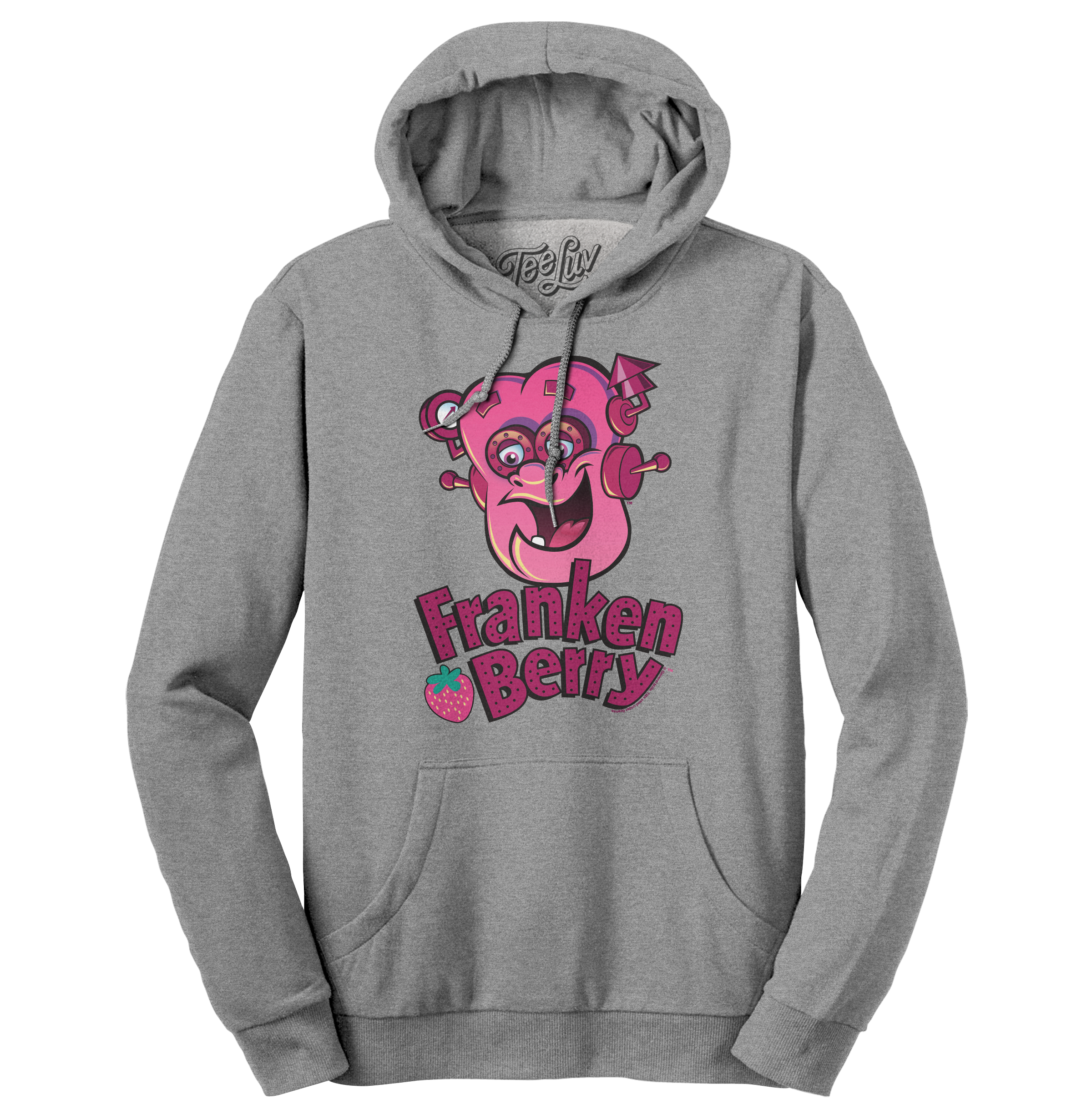 Franken Berry Monster Cereal Mascot Hooded Sweatshirt - Oxford Gray