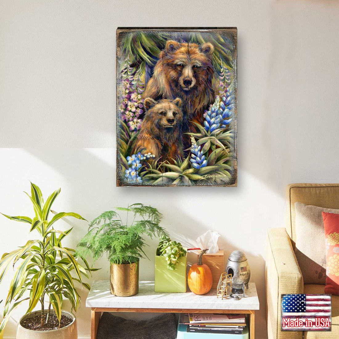 Grin &amp;amp; Bear it Grizzly Mother &amp;amp; Cub Wooden Wall Art by J. Bergsma - Nature Wildlife Decor  - 8592947BP-JB