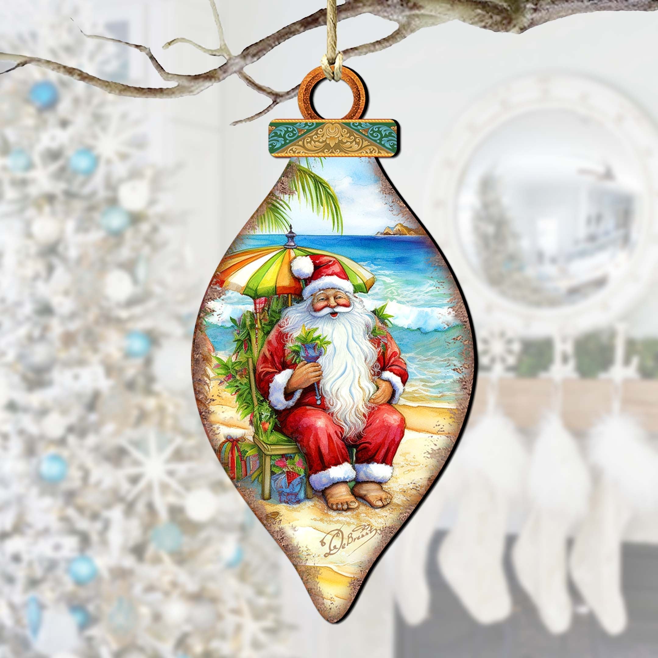Santa on the Beach Decorations  Santa&amp;#39;s Beach Break Wooden Ornaments by G.Debrekht Coastal Holiday Decor - 8688182